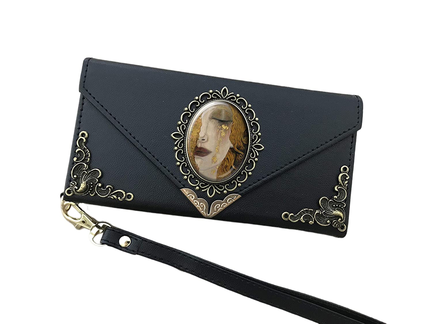 Gustav Klimt Golden Tears Leather Wallet Phone Case for iPhone X/XS/XR/11/12/13/14 Pro Max & Galaxy S23/S22/S21/S20 Ultra/S10/S9/Note 20/8/9/10 Plus - Stylish Art Protection for Everyday Use & Travel