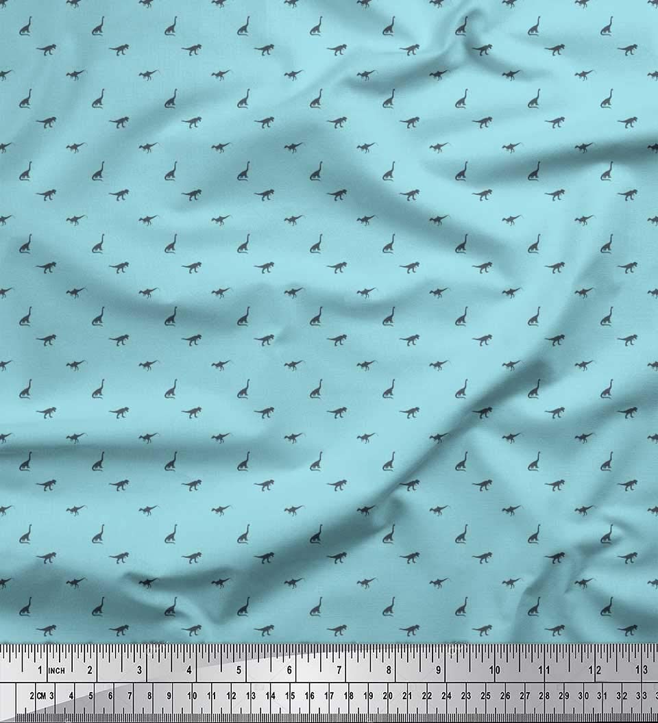 Soimoi 100% Cotton Jersey Fabric by The Yard - 58 Inch Wide Soft Dinosaur Print Fabric for DIY Clothing, Quilting & Home Decor - Prehistoric Animal Themed Blue Shirting Material