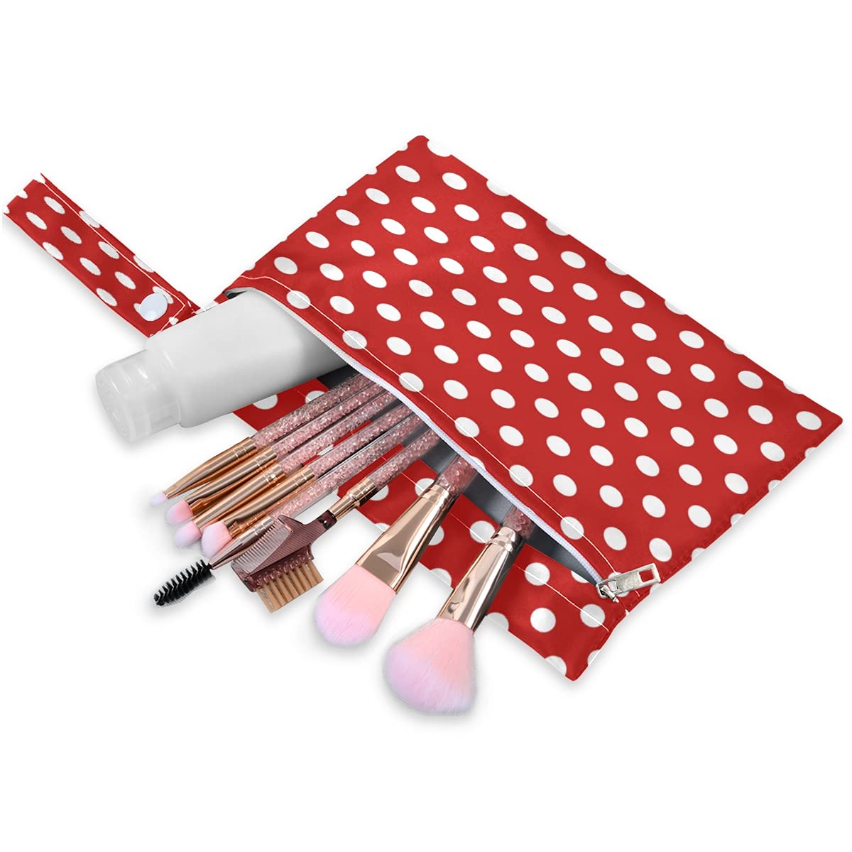 Waterproof Wet Dry Bags for Diapers - Polka Dot Red Washable Hanging Organizer Pouch with Pocket | Perfect for Travel, Camping, Beach, Gym & Swim Essentials Storage