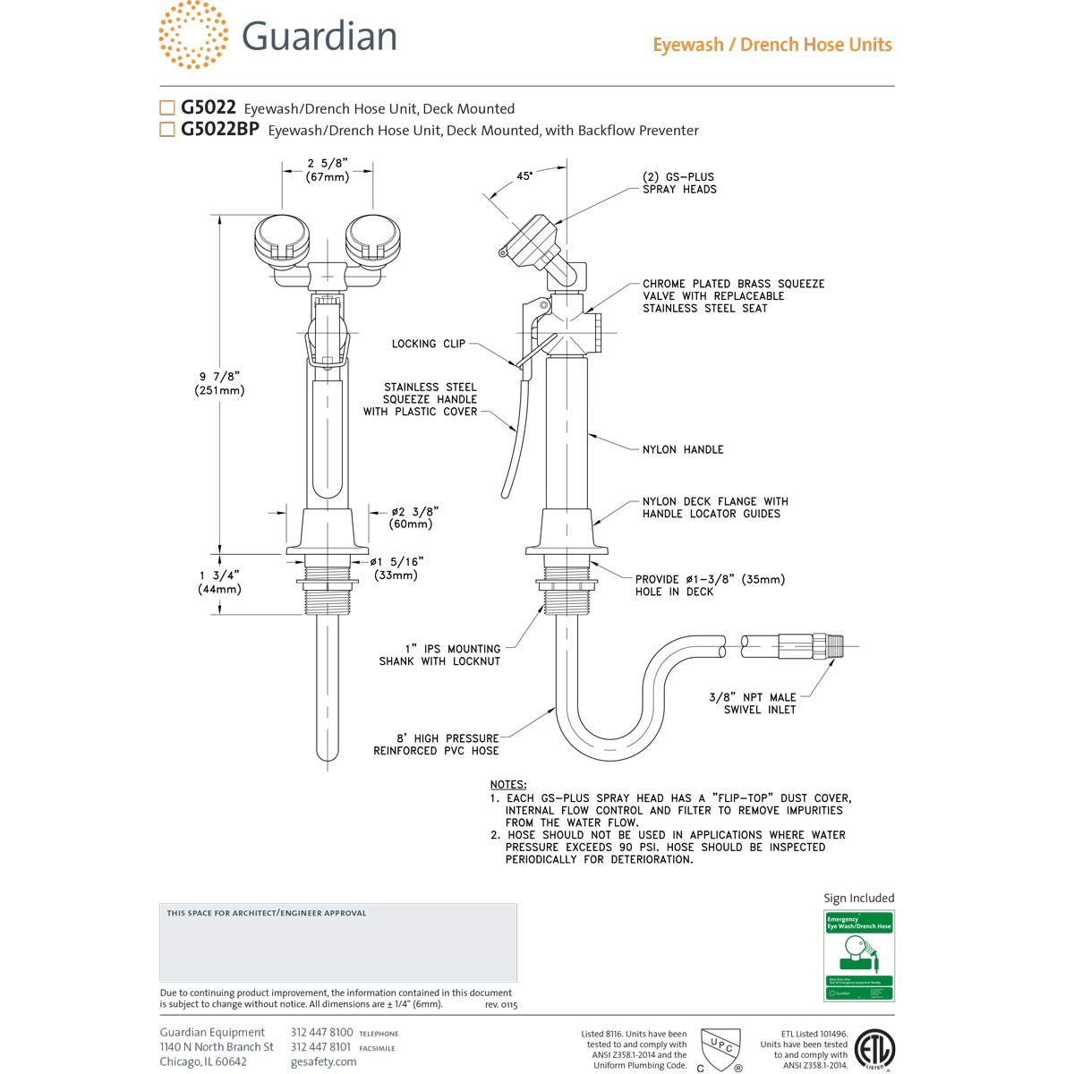 Guardian G5022 FSH HG 8ft Flexible Stainless Steel Hose - Replacement for PVC & Undercounter Hose with Guide Bracket | Ideal for Kitchen Sink, Dishwasher & Appliance Water Supply Connections
