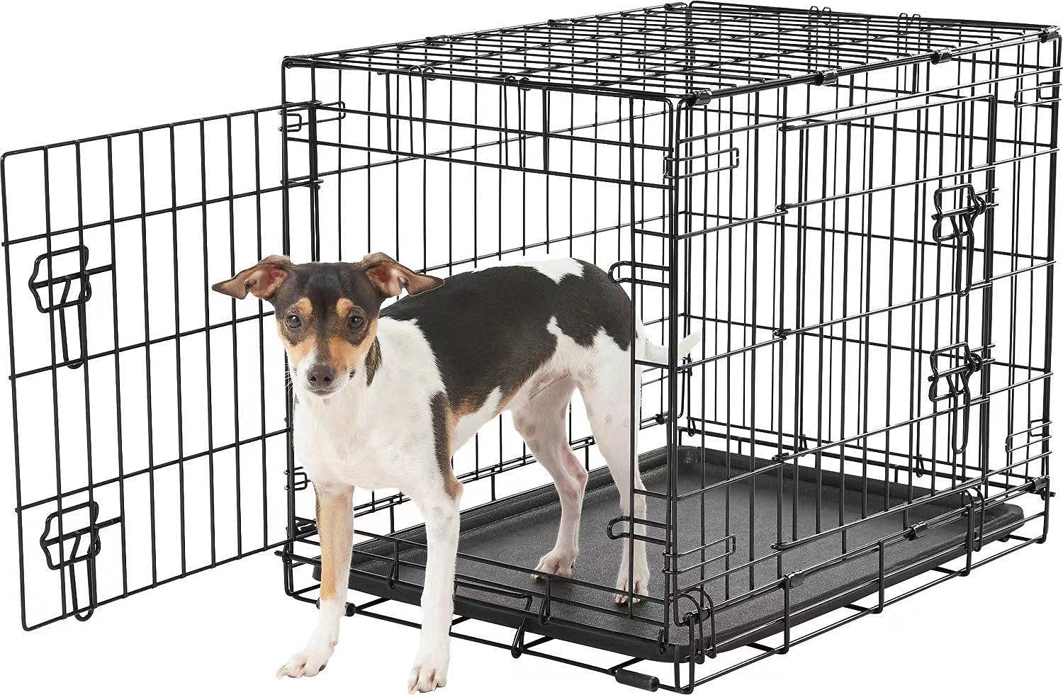 Qpets Double Door Folding Metal Dog Crate - Heavy Duty Dog Kennel for Training & Behavior Correction | Indoor/Outdoor Pet Cage for Home, Travel & Vet Visits
