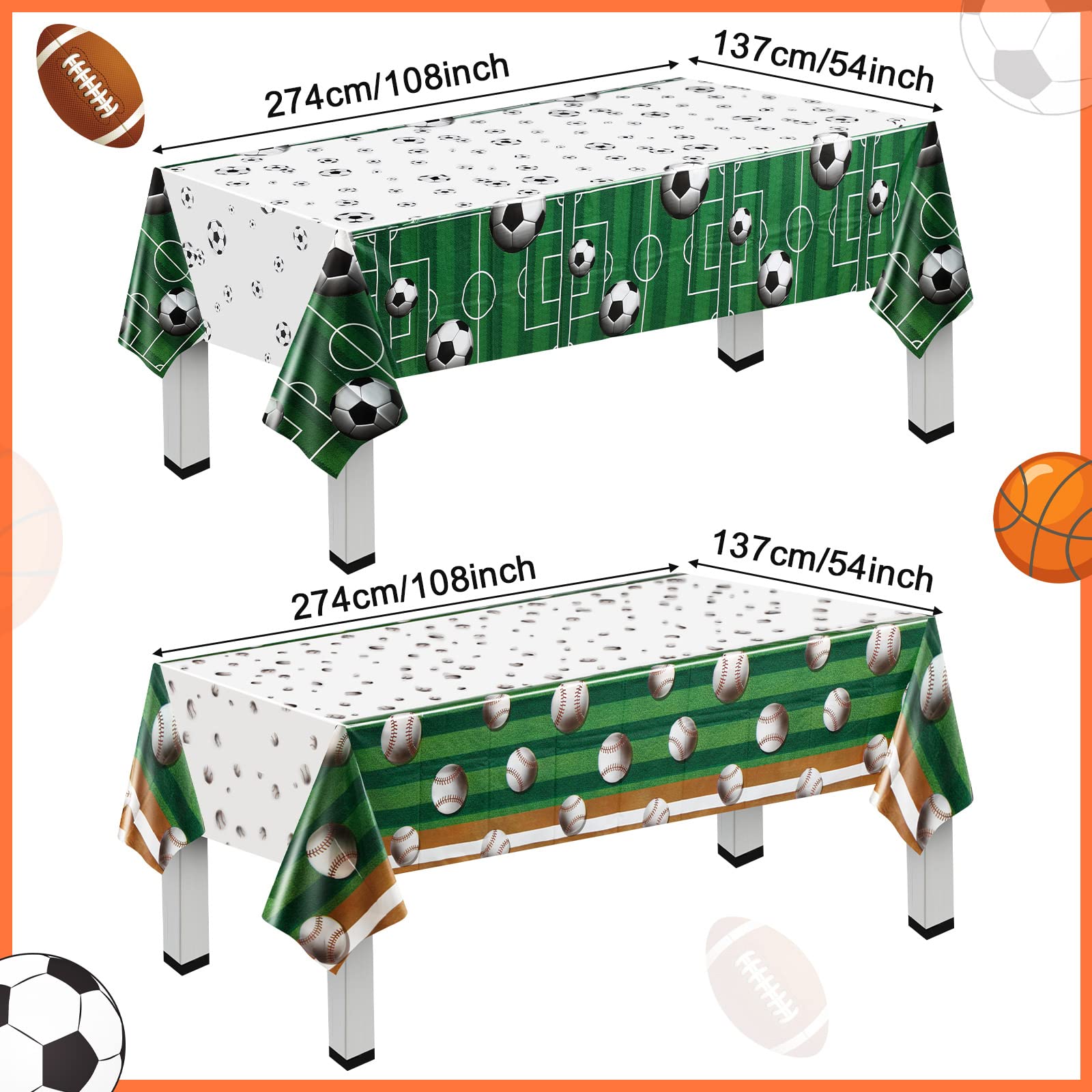 Sports Party Decorations Set - 8 Pcs Hanging Paper Lanterns, 4 Pcs Sports Table Covers (Basketball, Baseball, Football, Soccer), 2 Pcs Themed Banners - Perfect for Birthday Parties, Game Day Events & Team Celebrations