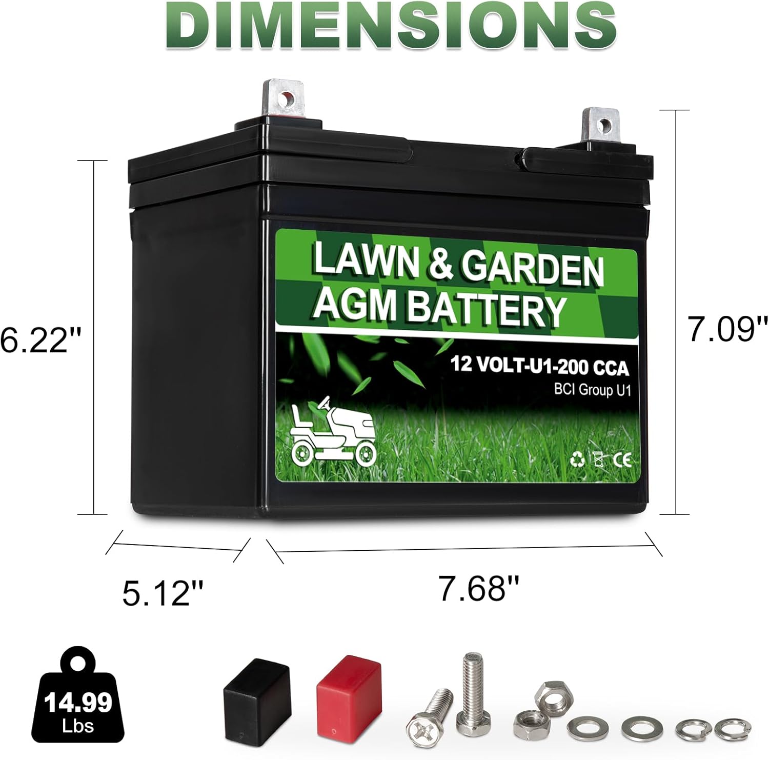 12V 200 CCA AGM Lawn & Garden Battery - Group U1 SLA Starting Battery for Tractors, Mowers & Lawn Equipment - Compatible with John Deere, Toro, Cub Cadet, Craftsman - Perfect for Outdoor Power Equipment & Farm Use