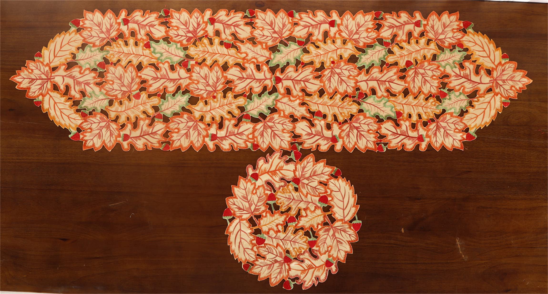 GRANDDECO 13x54 Inch Fall Table Runner with Cutwork Embroidered Maple Leaves - Autumn Harvest Thanksgiving Table Decor for Holiday Dinner, Party & Daily Home Decor - Coffee Brown (Perfect for Thanksgiving Gatherings, Fall Weddings & Cozy Seasonal Home Styling)