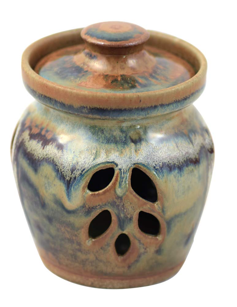 Tuscan Farmhouse Stoneware Garlic Keeper Jar - Handcrafted in USA, Perfect for Kitchen Countertop Storage & Fresh Herb Preservation