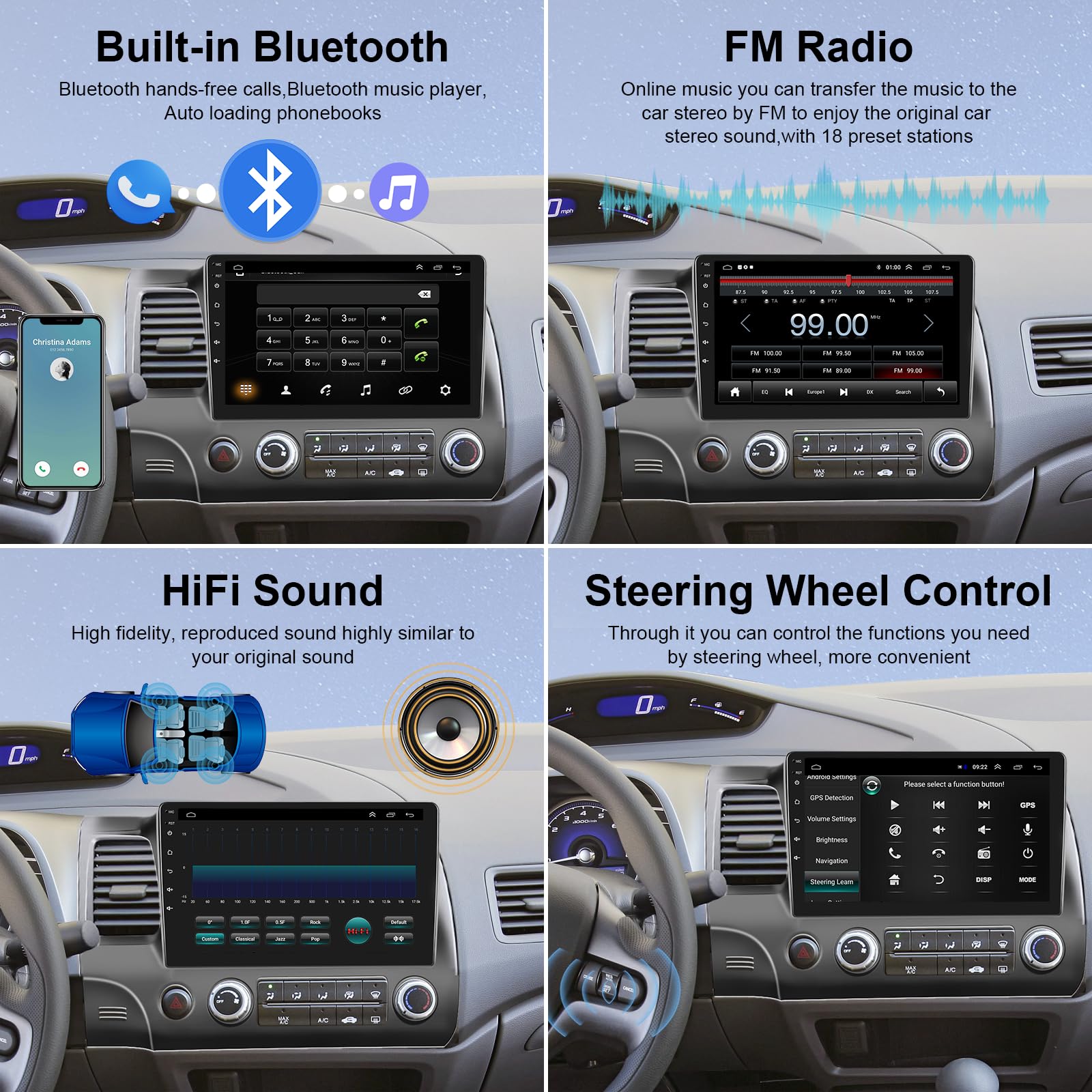 10.1 Inch Android 13 Car Stereo with CarPlay for Honda Civic 2006-2011 | Rimoody Touchscreen GPS Navigation | WiFi Bluetooth FM/RDS | HiFi Sound & SWC | AHD Backup Camera | Perfect for Commuting & Road Trips