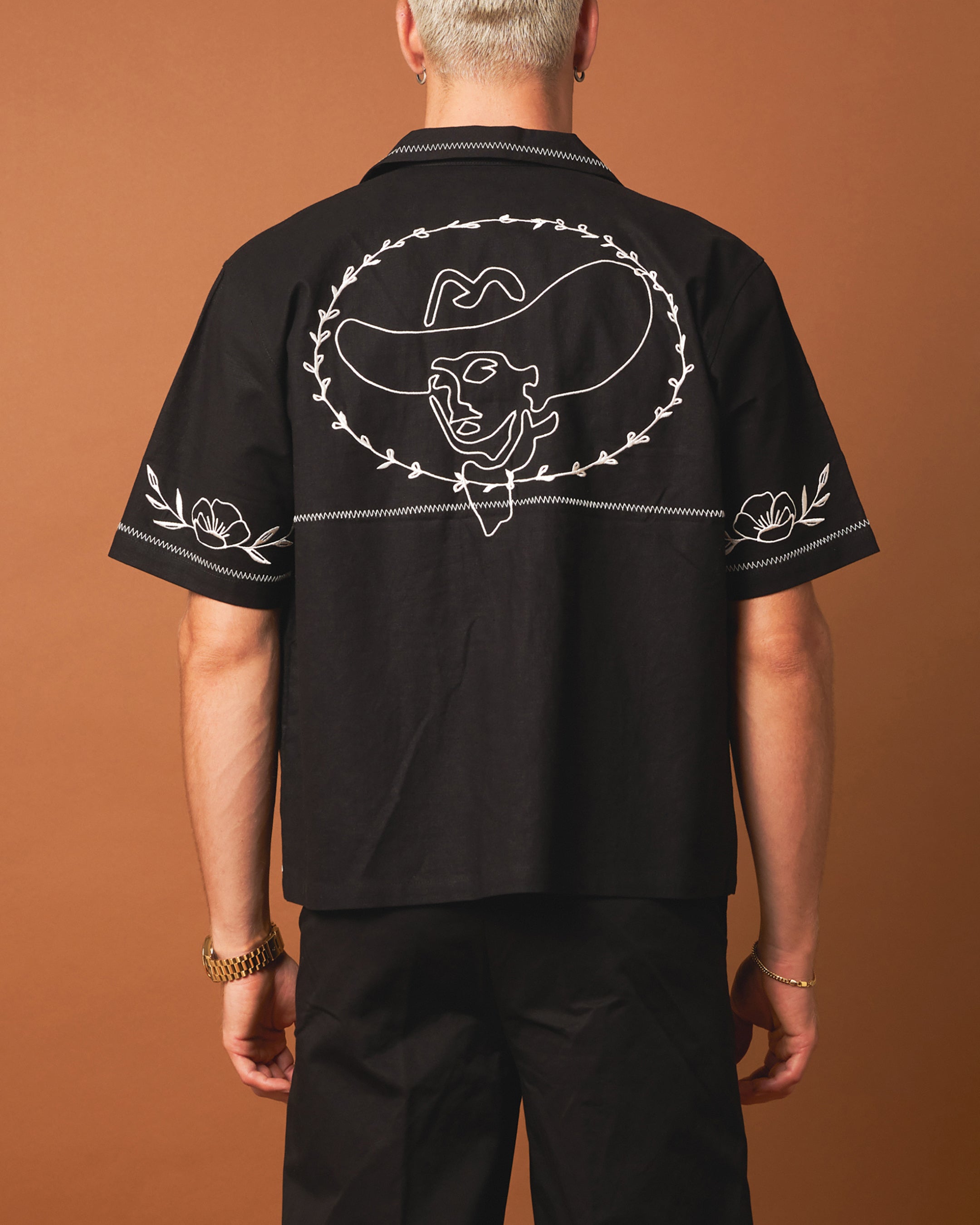 404 Frontier Embroidered Button-Up Shirt for Men - Stylish Black Western Shirt with Embroidered Details - Perfect for Cowboy Rides, Country Music Festivals & Casual Outings