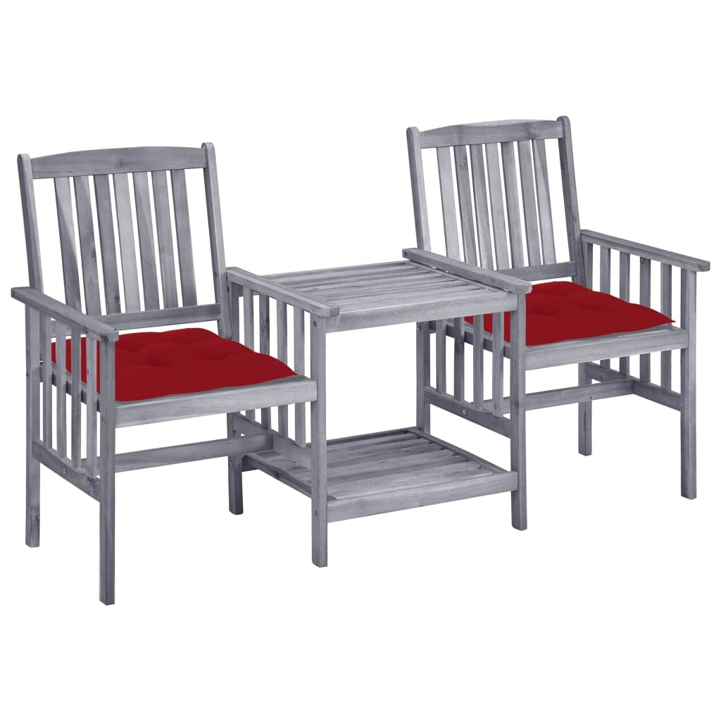 Aisifx Acacia Wood Patio Chairs Set with Tea Table & Cushions - 21.8g Gray Outdoor Furniture for Garden, Deck, Poolside & Backyard Relaxation