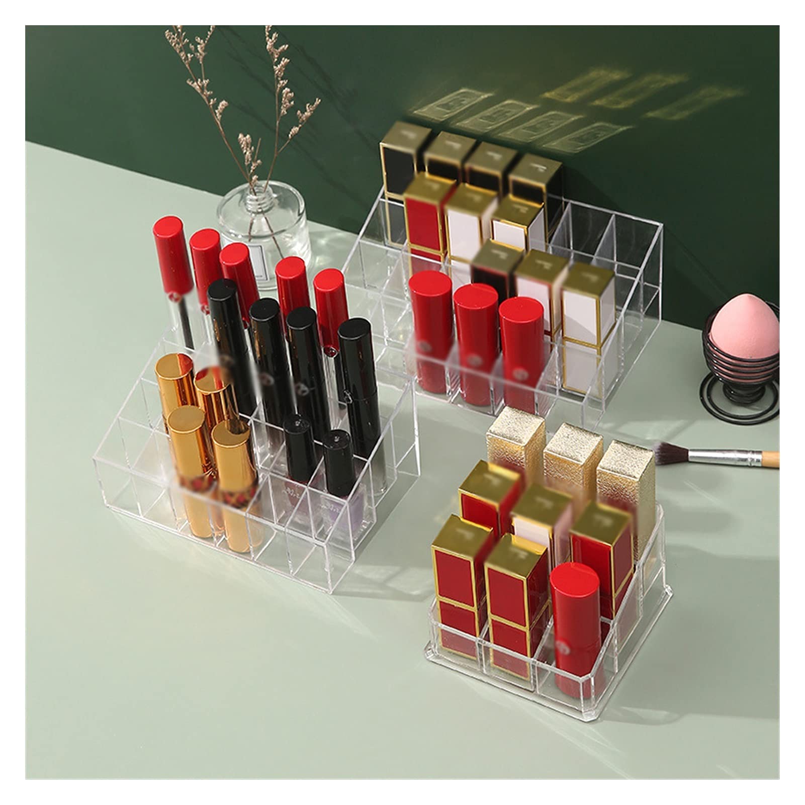 24 Grid Acrylic Cosmetic Organizer Box - Lipstick, Nail Polish & Makeup Storage Display Holder | Durable, Clear Makeup Organizer for Vanity, Bathroom & Travel (36 Grids)