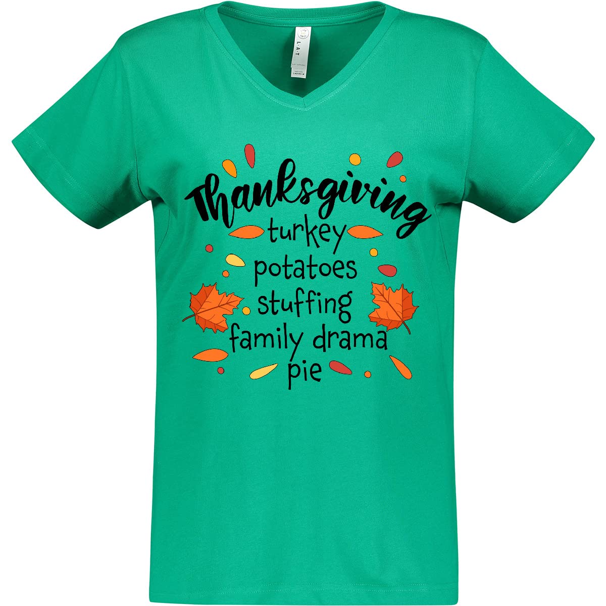 Thanksgiving Turkey Potatoes Stuffing Women's V-Neck T-Shirt - Cute Holiday Graphic Tee for Family Gatherings & Friendsgiving Parties