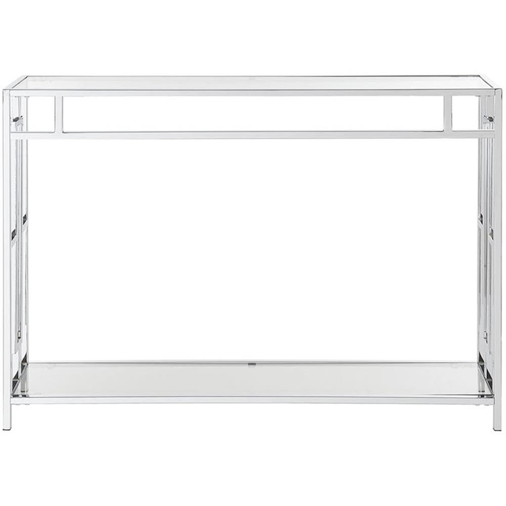 Convenience Concepts Town Square Coffee Table - Modern Sofa Storage Shelf & Narrow Entryway Hall Table for Living Room, Bedroom, Bathroom - 42 Inch Glass & Chrome Console Table - Perfect for Small Spaces, Home Organization & Stylish Décor