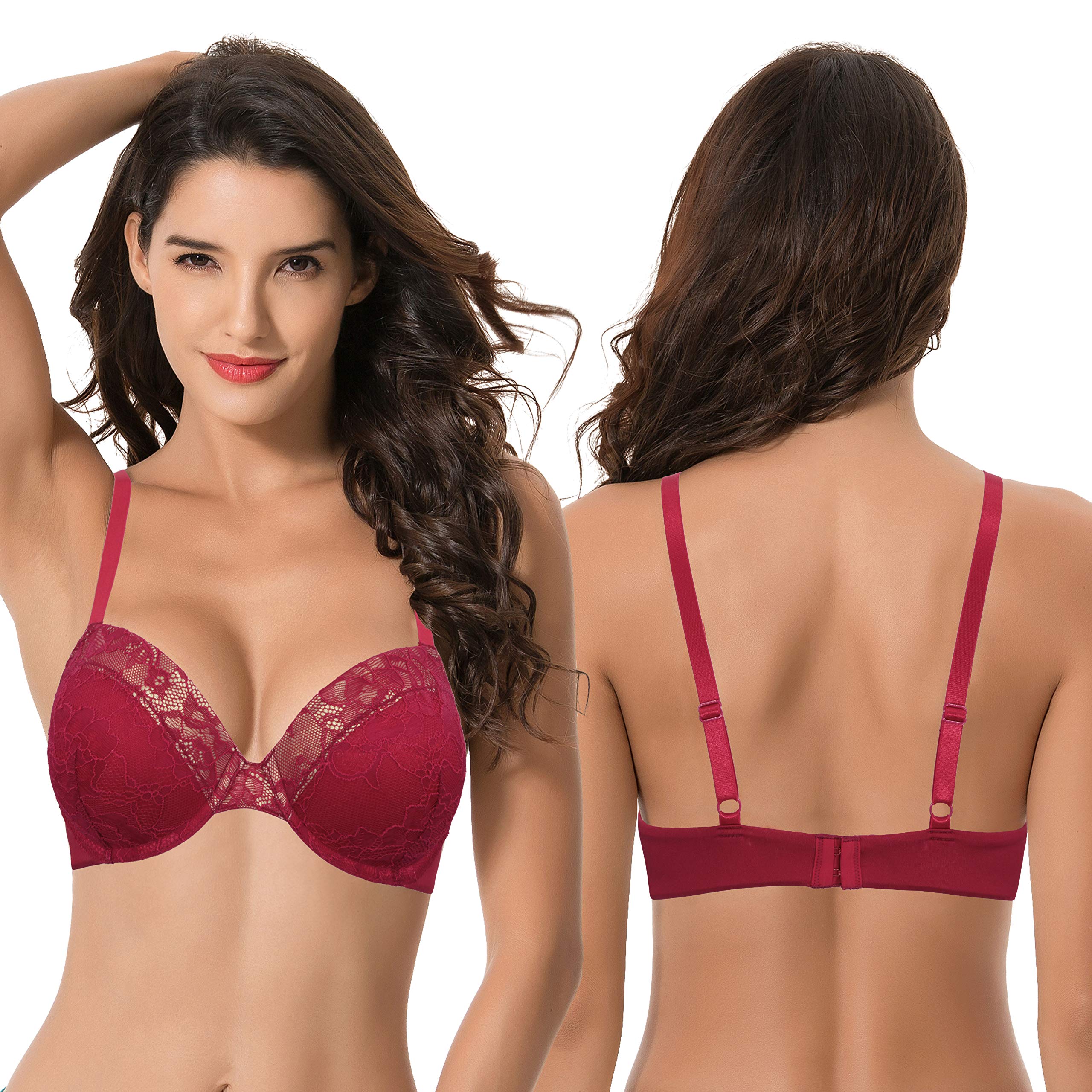 Curve Muse Women's Plus Size Push Up Bra - 1.5 Cup Enhancement Underwire Lace Bra for Full Coverage & Lift | Perfect for Everyday Wear, Date Nights & Special Occasions