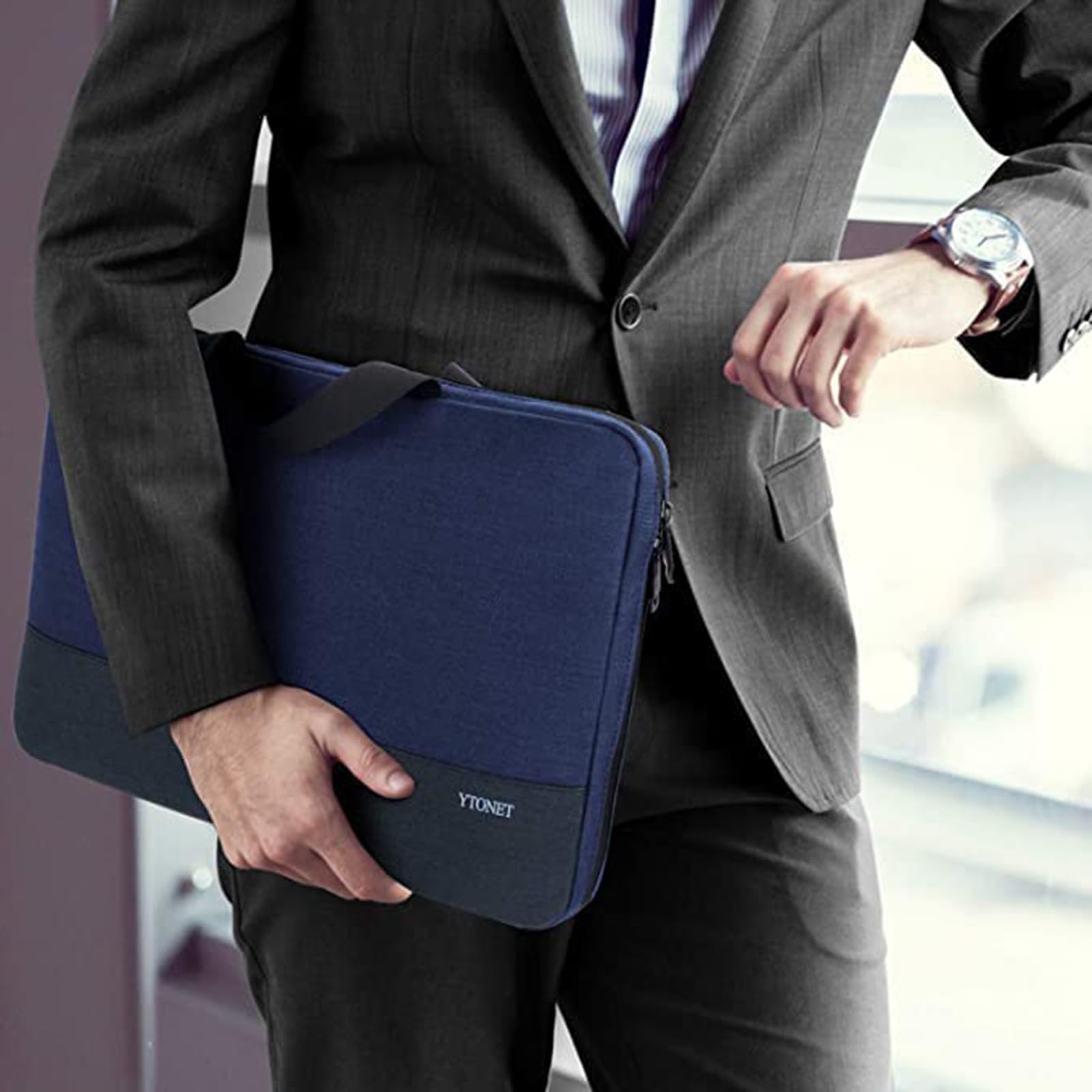 Ytonet 15.6 Inch Slim Water Resistant Laptop Sleeve Case - TSA Approved Protective Computer Bag with Handle for HP Dell Lenovo Asus Notebooks (Dark Blue) - Perfect for Travel, Work & School