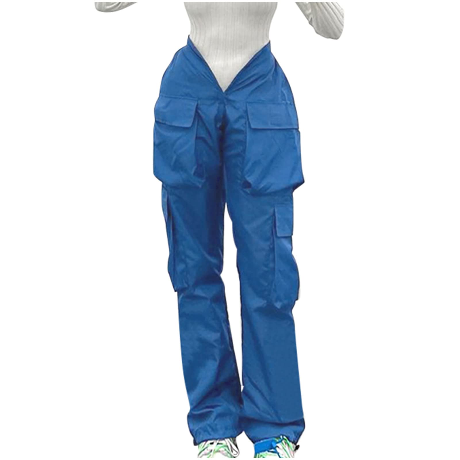 Binmer Y2K Cargo Pants for Women - Baggy Low Waist Jogger Pants with Pockets | Hippie Punk Streetwear | Solid Color Full Length Trousers | Perfect for Casual Wear, Street Style & Festival Outfits