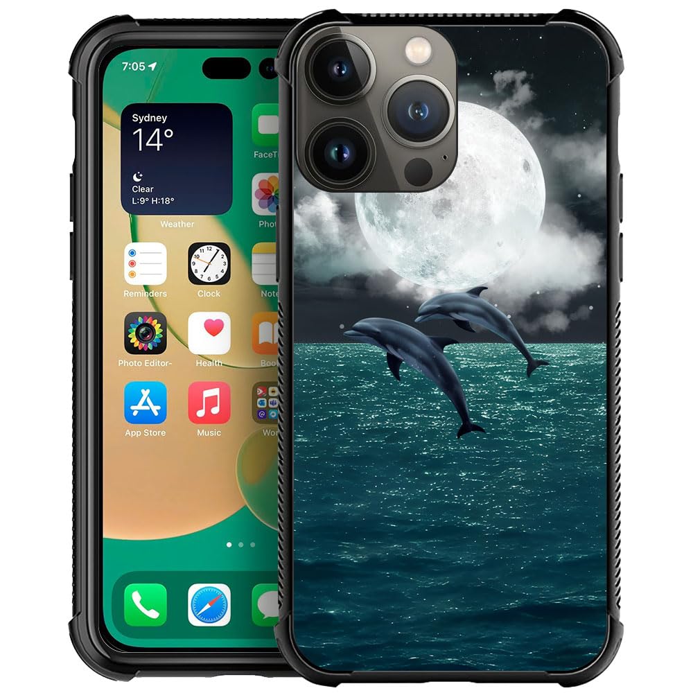 Durable Shockproof iPhone 12 Mini Case with Cute Two Dolphins Flying Graphic - Anti-Scratch Hard PC Back Cover for Girls (Perfect for School, Travel & Everyday Protection)