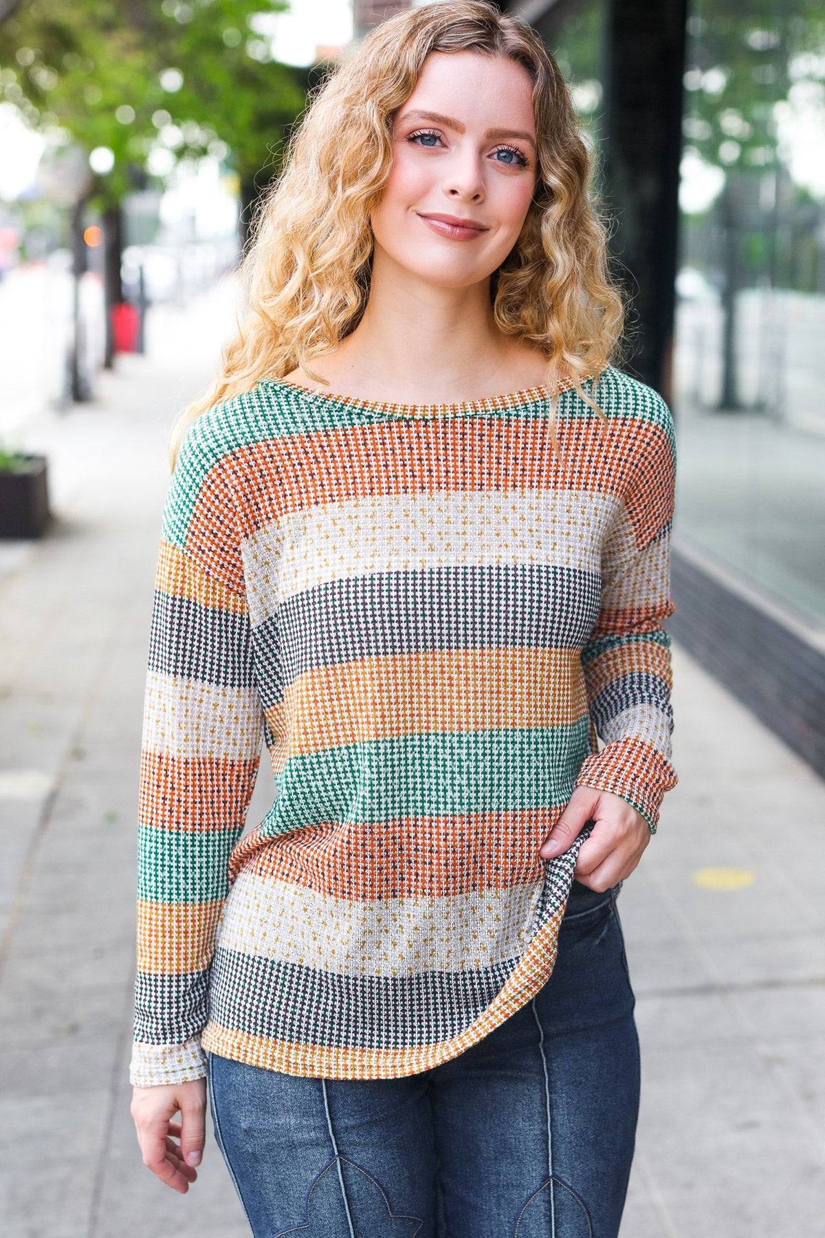 Stylish Hunter Green Stripe Vintage Two-Tone Blouse for Women | Retro Fashion Top | Perfect for Casual Outings, Date Nights & Office Wear