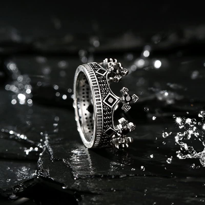 Jeulia Princess Black Crown Ring - Sterling Silver Plated Tiara Ring with Diamond Accents | Elegant Wedding, Promise & Anniversary Jewelry for Women | Perfect Gift Box Included | Ideal for Bridal, Prom & Special Occasions