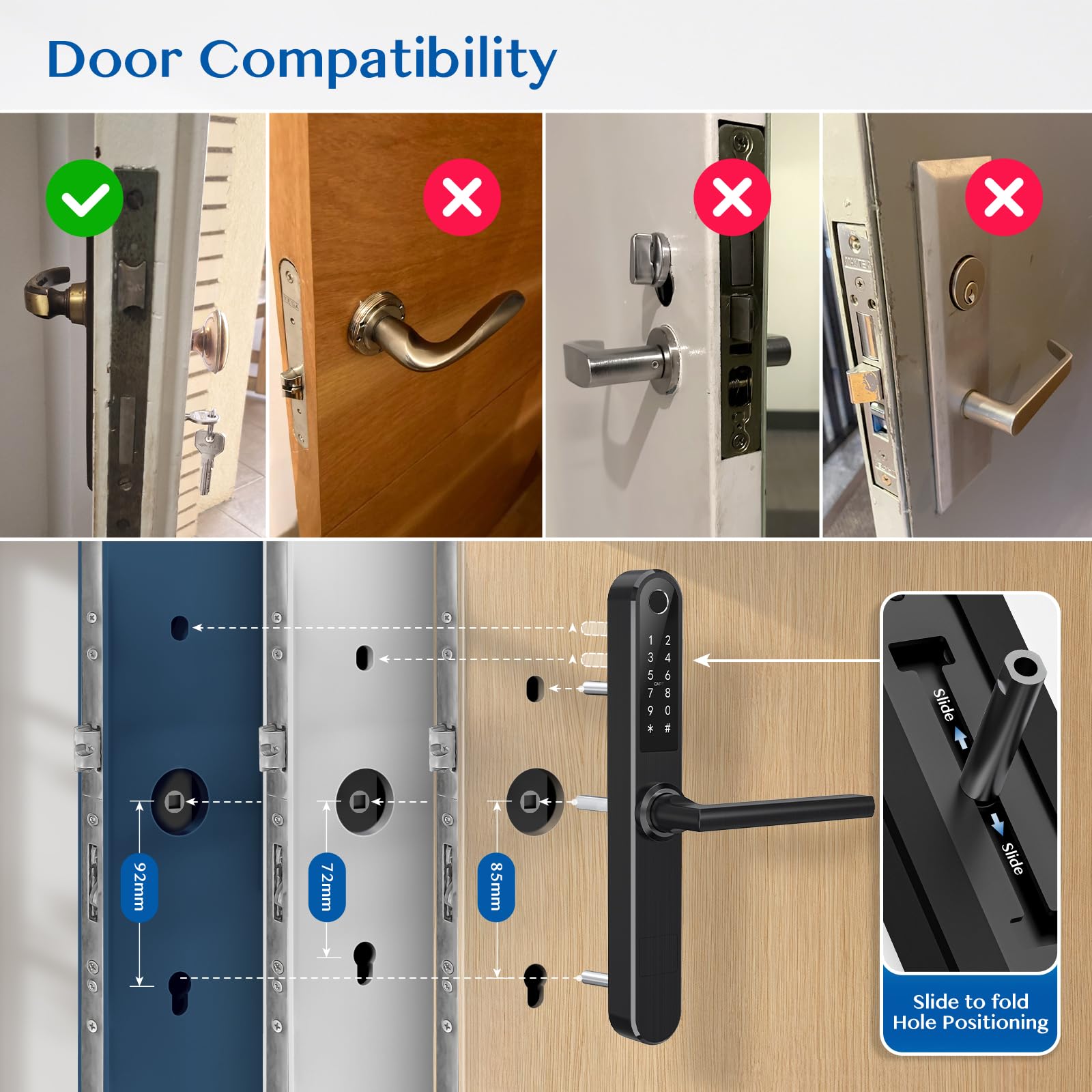 Smart Lock for Front Door - Keyless Entry WiFi Bluetooth Fingerprint Digital Keypad - Stainless Steel Waterproof Mortise Lock with Handle (Black) - Perfect for Home Security & Smart Access Control