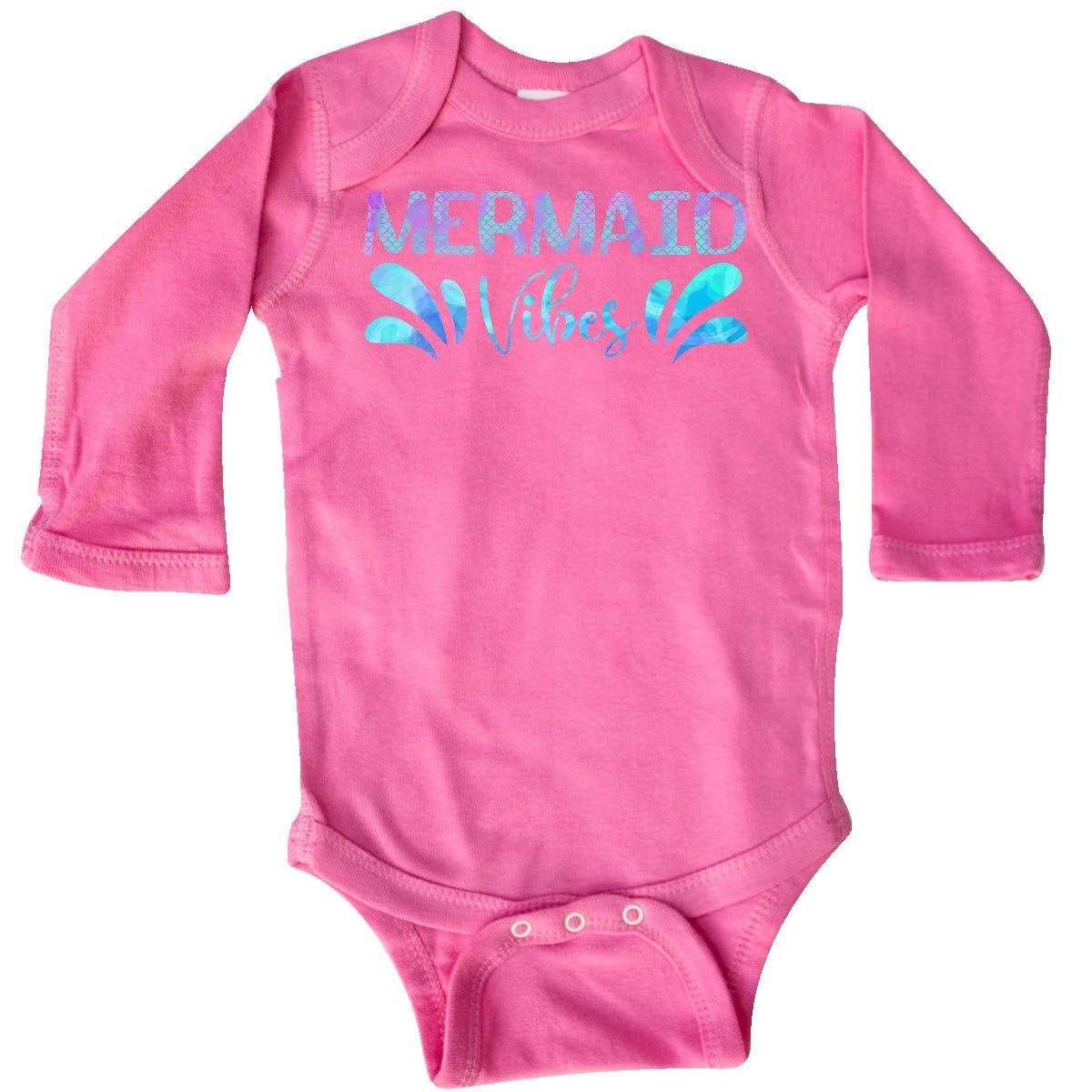 Inktastic Mermaid Vibes Text in Blues Long Sleeve Creeper - Stylish Graphic Tee for Women, Trendy Casual Outfit, Perfect for Beach Days, Music Festivals & Everyday Wear