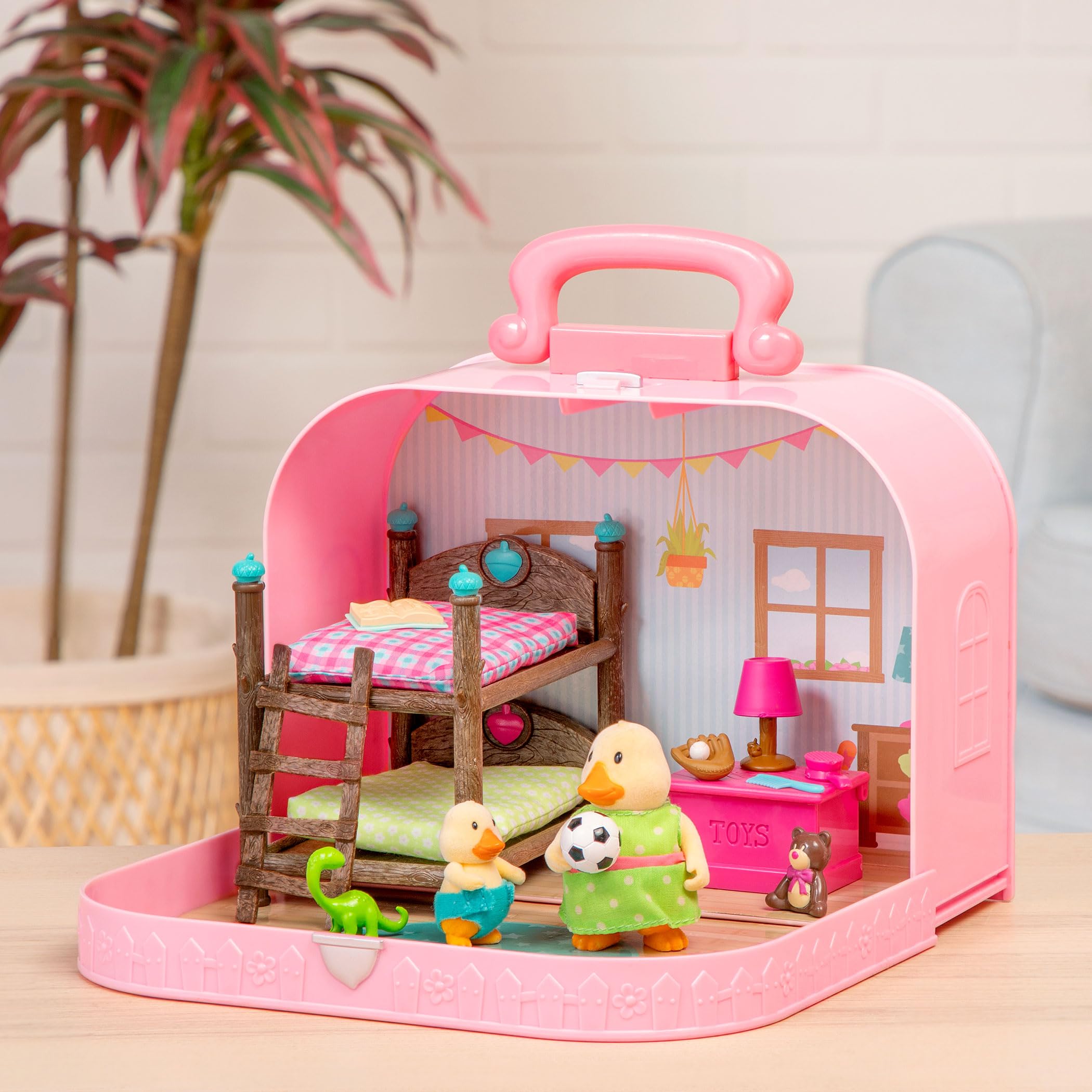 Li’l Woodzeez Bunk Beds Playset with Dollhouse Furniture & Accessories - Compact Travel Toy Suitcase for Kids Age 3+ - Perfect for Pretend Play, Travel Entertainment & On-the-Go Fun