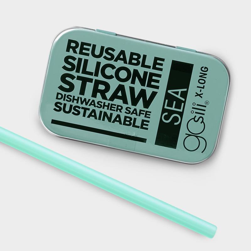 GoSili Extra Long Reusable Silicone Straw in Tin Case - Eco-Friendly, BPA-Free Drinking Straw for Smoothies, Iced Coffee, and Cocktails at Home or Travel