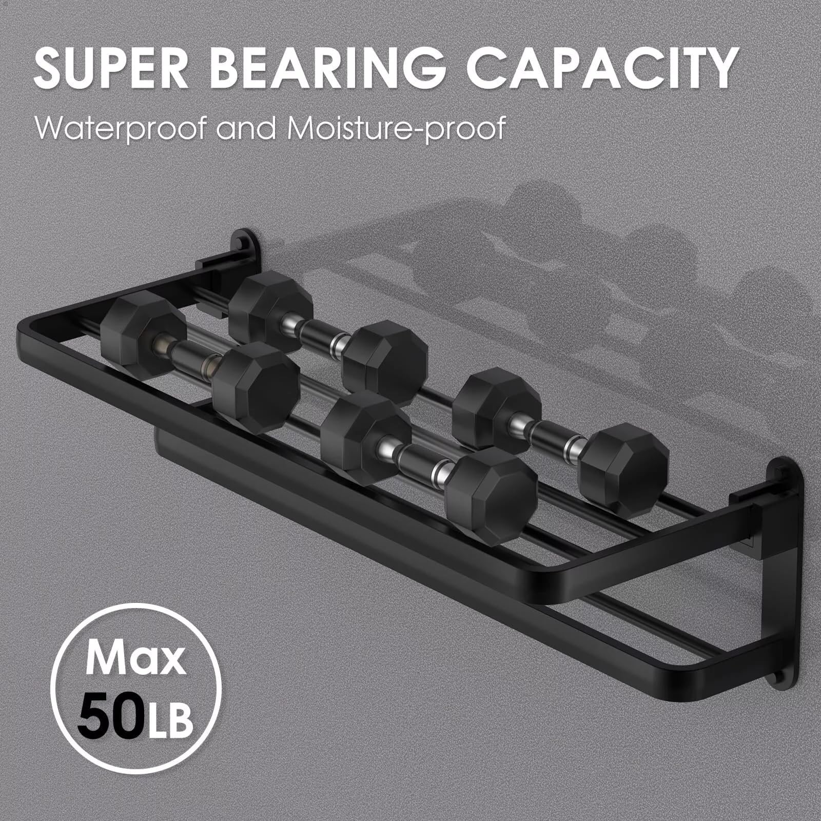 Stainless Steel Wall Mounted Towel Rack - Space Saving Bathroom & Kitchen Organizer with Shelf | Durable Black Towel Bar for Laundry Room & Home Decor | Perfect for Small Spaces & Modern Interior Design