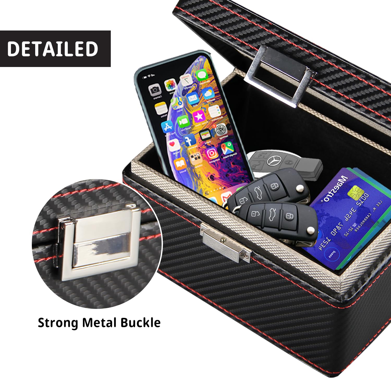 PUSU Faraday Box for Car Keys - RFID Key Fob Protector & Carbon Fiber Signal Blocker | Anti-Theft Signal Blocking Cage for Keyless Entry Fobs, Phones, Wallets, Credit Cards | Perfect for Travel, Parking & Home Security