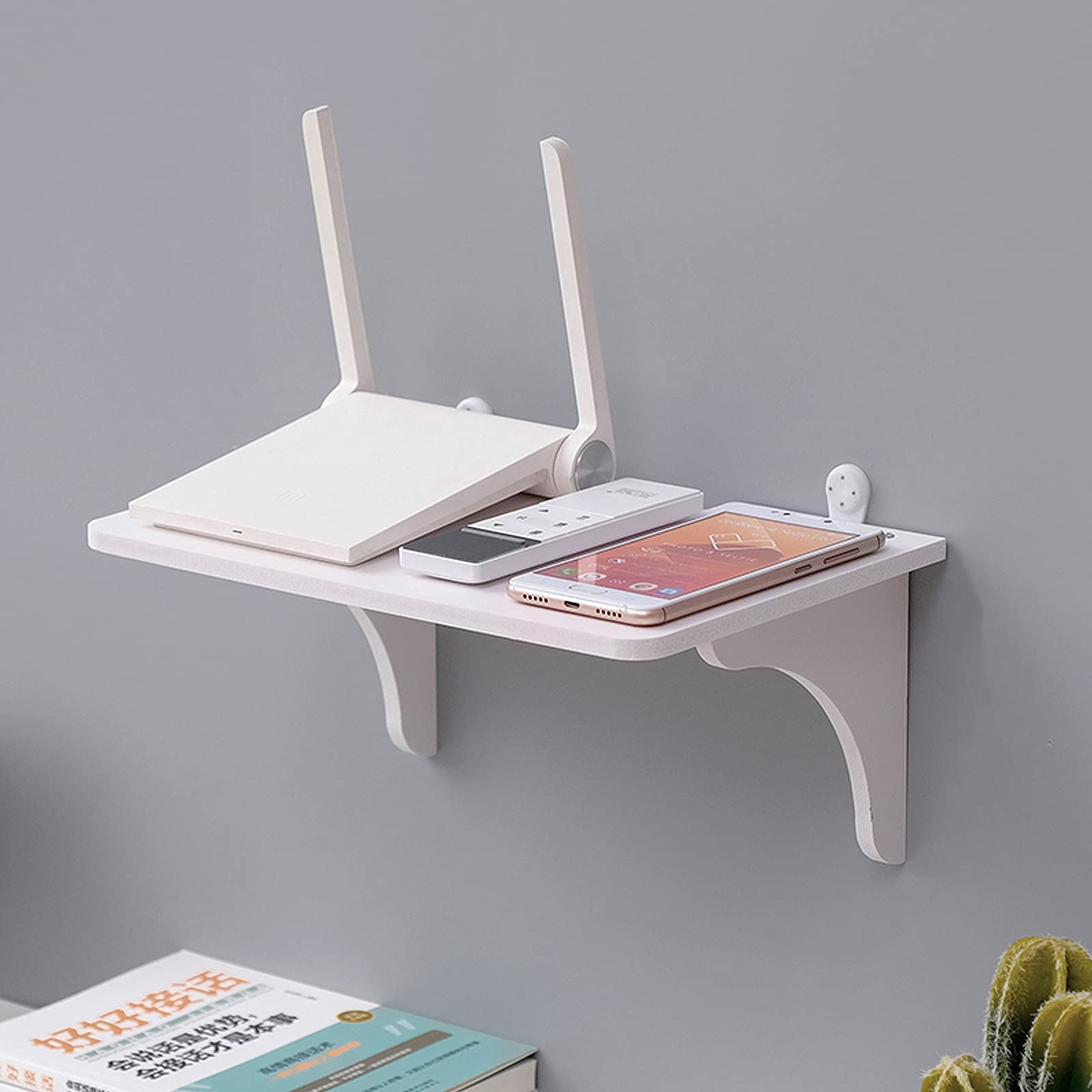 JF-TVQJ Small Mini Wall Shelves - White, Easy to Install, 3 Sizes (39x19x13.5cm) - Perfect for Organizing WiFi Router, Remote Controls, Books & Decor in Bedroom & Living Room