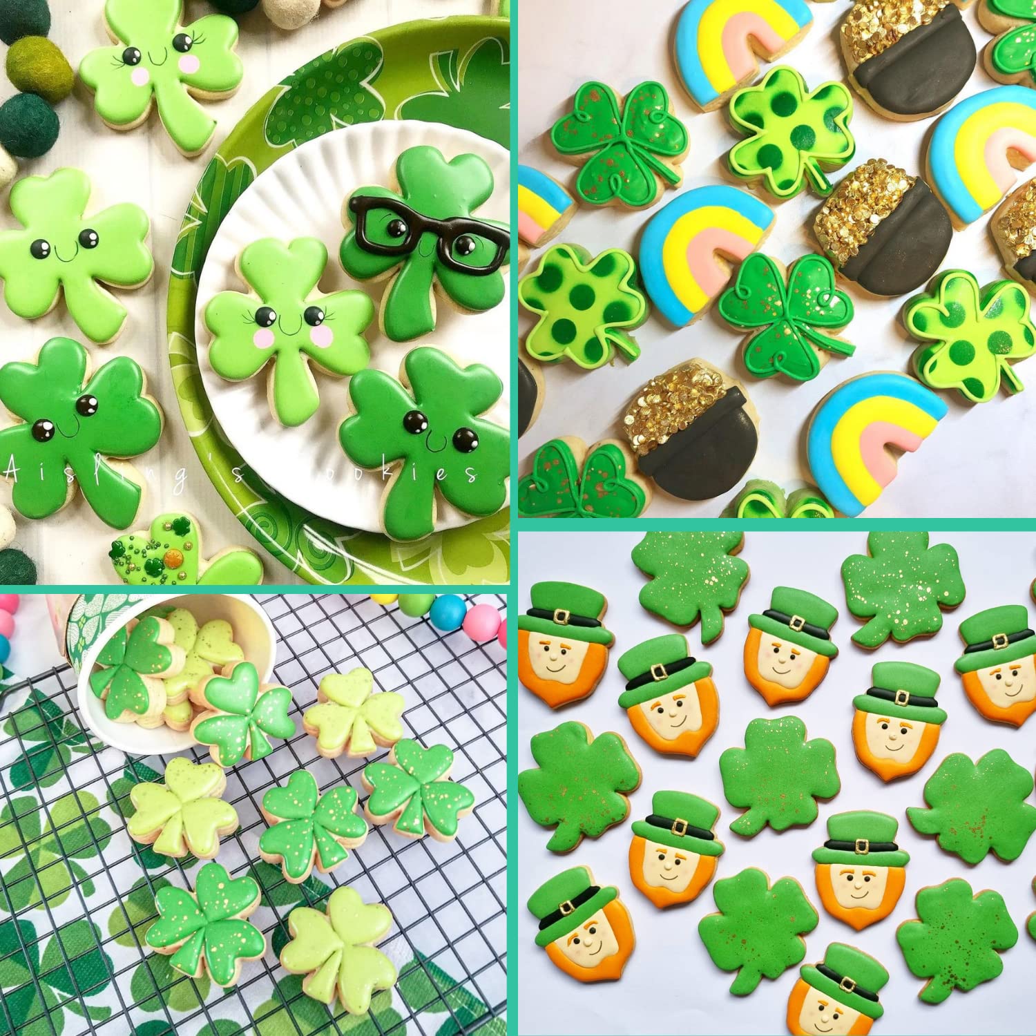 Crethinkaty 8-Piece Shamrock Sandwich Cutters & Sealer Set - Mini Cookie Cutters & Stamps for Easter, St. Patrick's Day (Random Colors) - Perfect for Kids' Lunches, Party Snacks & Holiday Baking