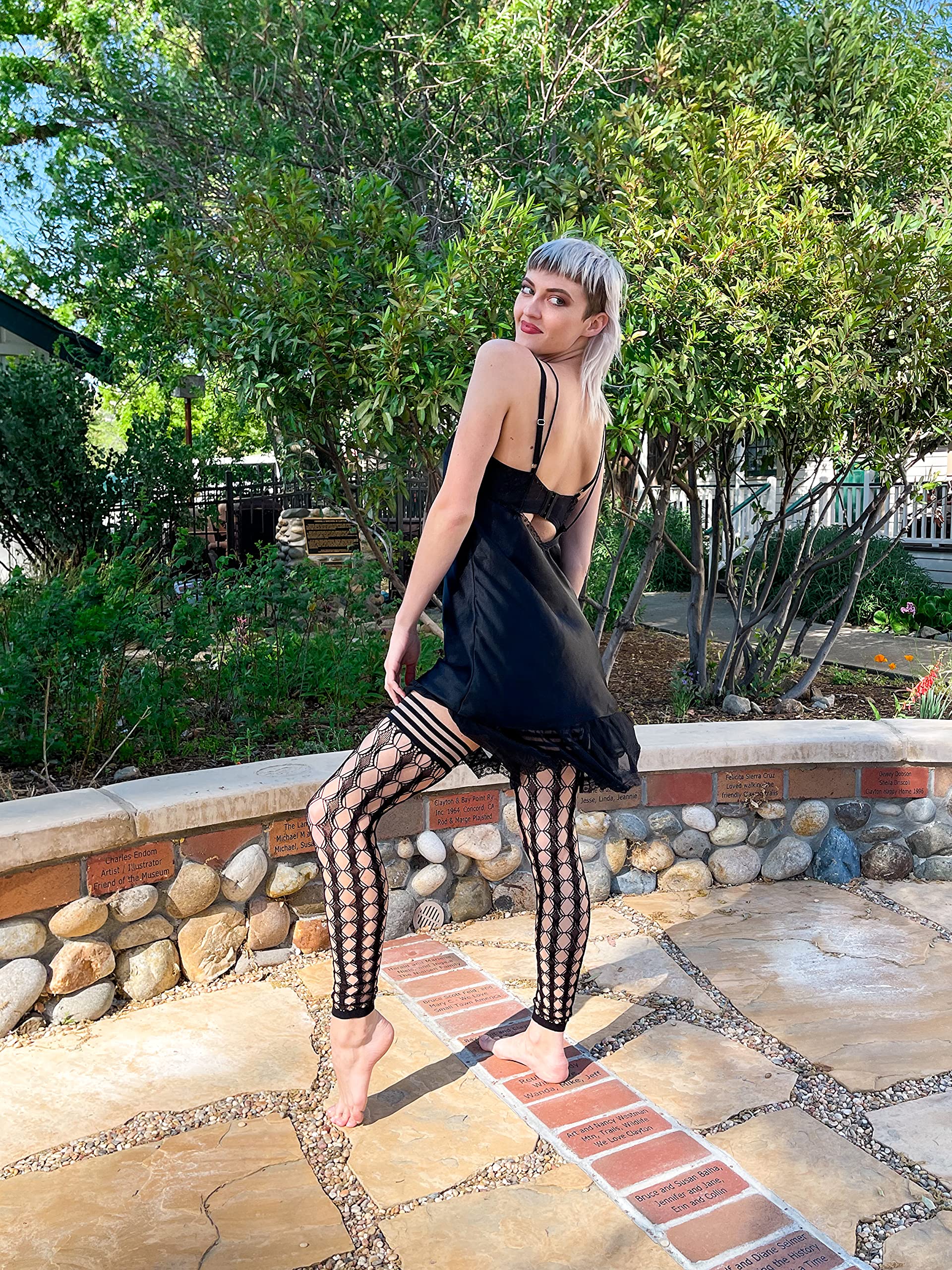 Kix'ies Thigh High Stockings for Women - No Slip Grip Stay Up Thigh Bands, Sexy Lingerie & Hosiery (Black Circle Fishnet Footless Style 1340A) - Perfect for Date Nights, Cosplay & Fashion Outfits