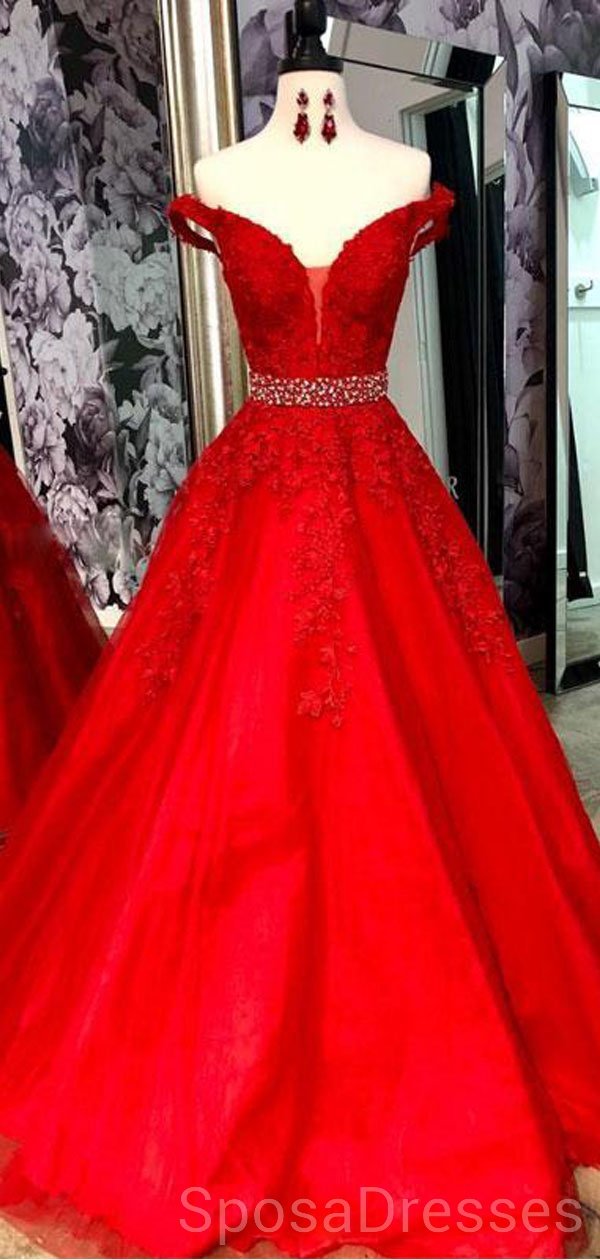 Elegant Off Shoulder Red Lace Beaded Evening Prom Dress - Custom Sweet 16 Party Gown for Women | Perfect for Homecoming, Prom Night, Quinceañera & Formal Events