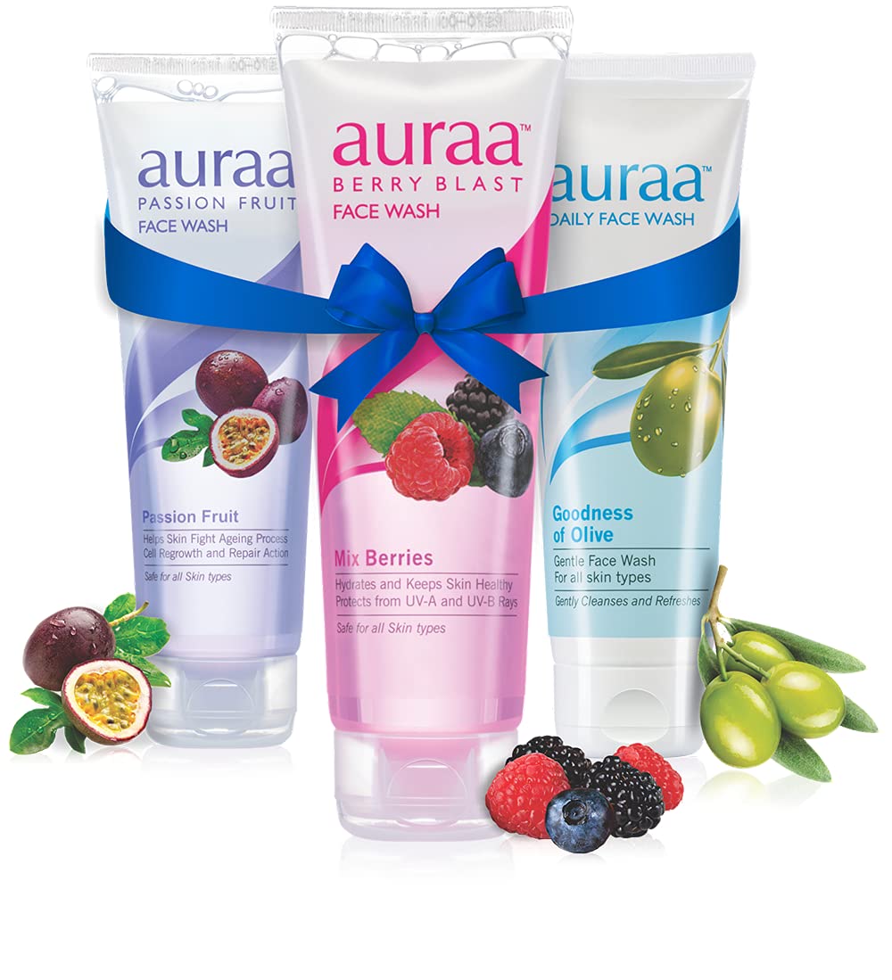 Auraa Face Wash Combo - 125 GM (Passion Fruit, Berry Blast & Olive) | Gentle Cleansing for All Skin Types | Perfect for Daily Skincare Routine & Travel