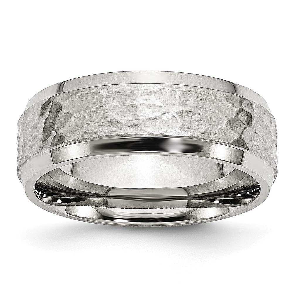 ICE CARATS 8mm Stainless Steel Brushed Hammered Wedding Band with Beveled Edge - Elegant Women's Fashion Jewelry Ring for Anniversary, Engagement & Gift Giving - Perfect for Everyday Wear & Special Occasions