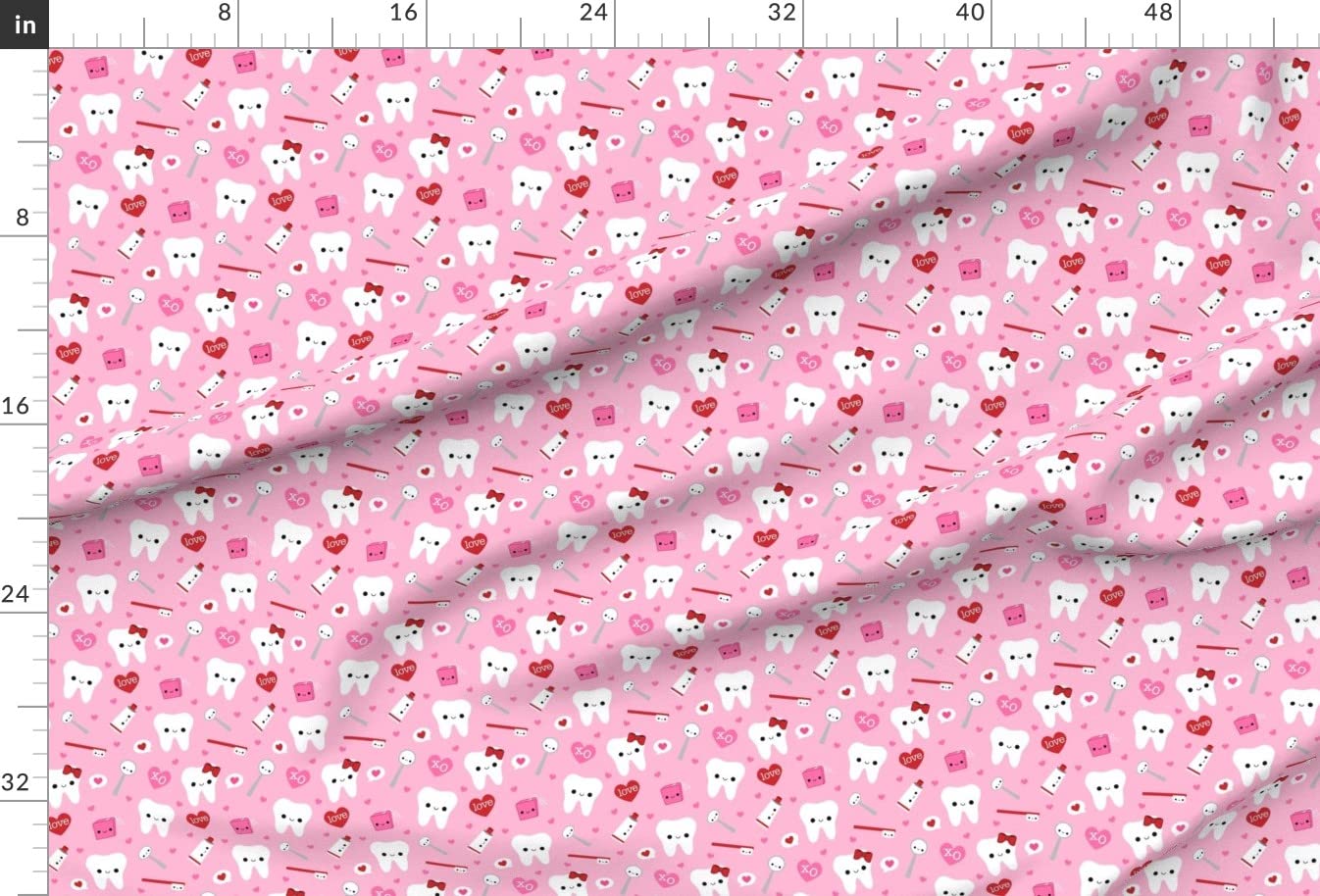 Happy Day Teeth Pink Cute Kawaii Dentist Fabric by Spoonflower - Printed Minky Fabric by The Yard for Sewing Baby Blankets, Quilt Backing & Plush Toys - Perfect for DIY Dental-Themed Gifts, Valentine's Day Crafts & Kawaii Home Decor