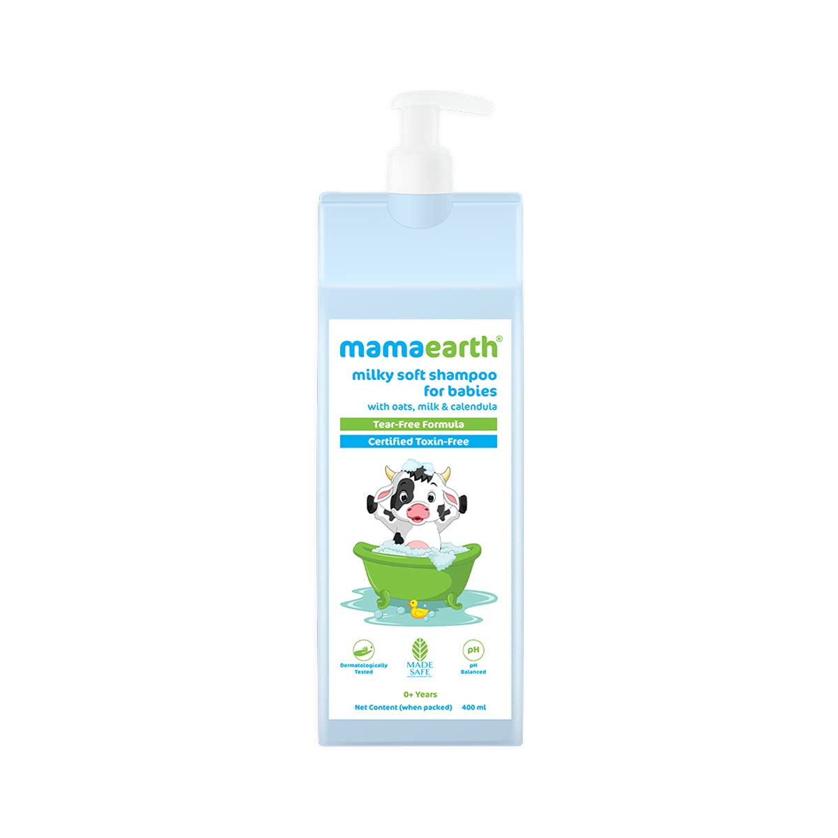 Mamaearth Milky Soft Baby Shampoo with Oats, Milk & Calendula - Gentle & Tear-Free 400ml for Newborns & Infants - Perfect for Daily Bath Time & Sensitive Scalp Care