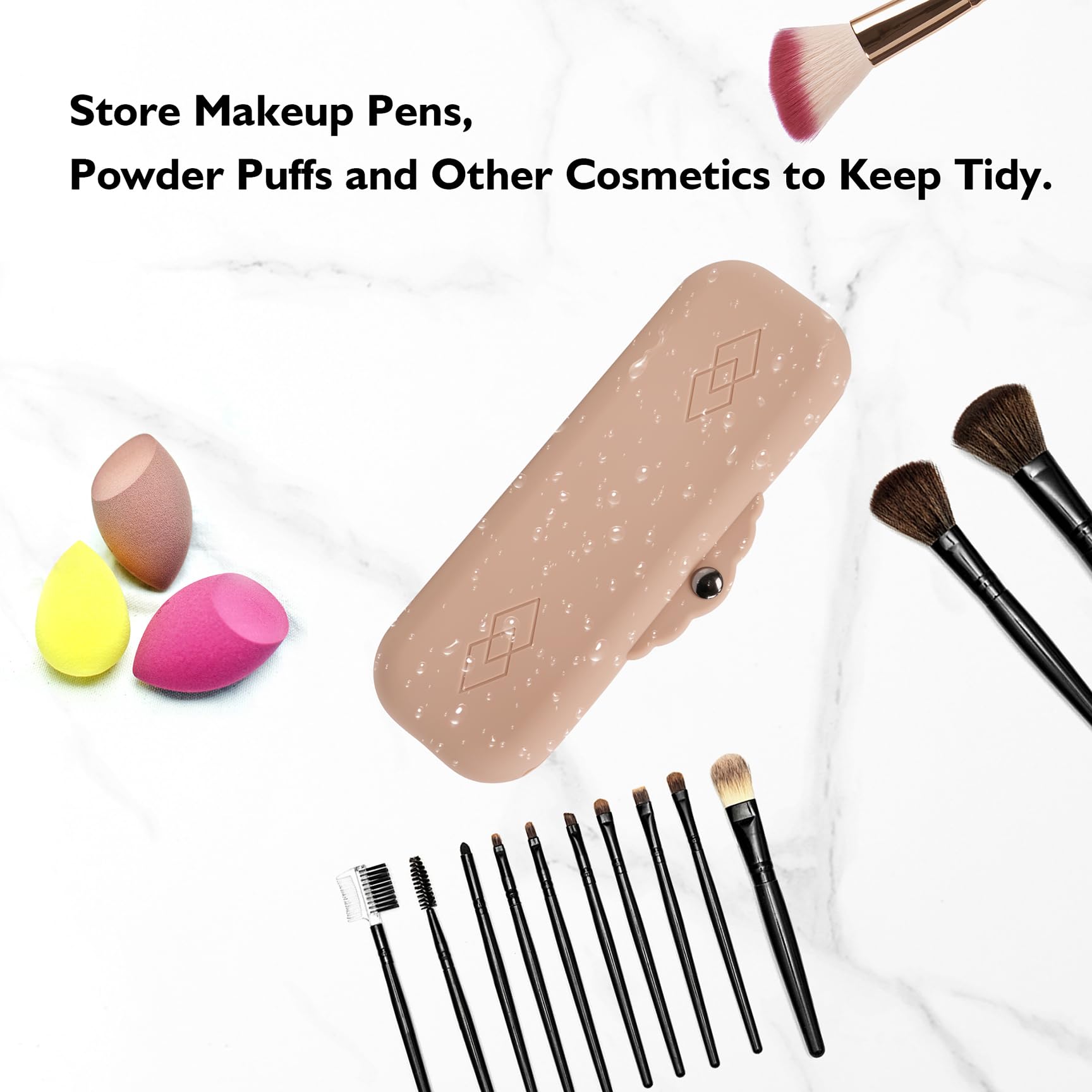 Waterproof Silicone Makeup Brush Holder Bag - Travel Cosmetic Organizer with Magnetic Metal Buttons | Makeup Pouch Case for Brushes, Sponges & Beauty Tools | Perfect for Travel, Home & Salon Use