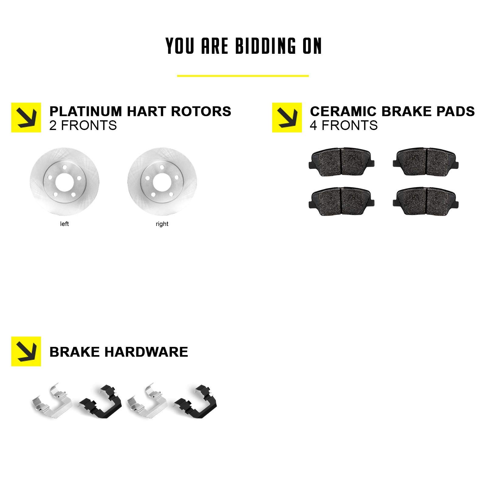 Hart Ceramic Brake Pads and Rotors Kit for 2004-2010 Toyota Sienna - Front Brake System Replacement with Premium Performance for Smooth Stopping in City & Highway Driving