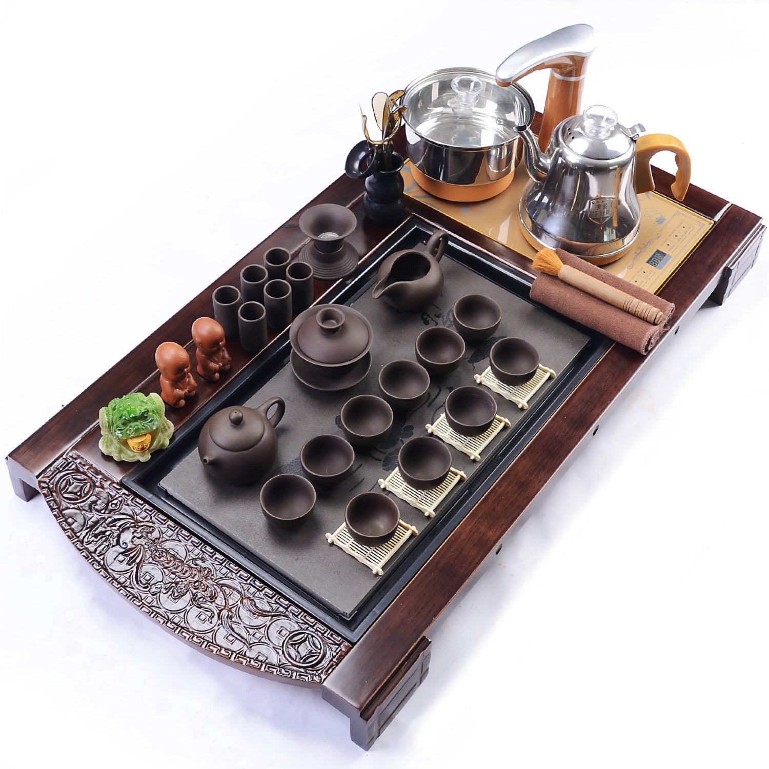 Premium Purple Clay Tea Set with Solid Wood Tea Tray - Authentic Yixing Style for Gongfu Tea Ceremony, Perfect for Home, Office & Gift Giving