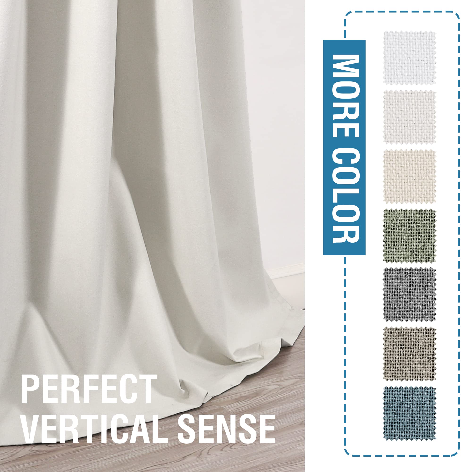 H.VERSAILTEX 100% Blackout Thermal Linen Curtains for Living Room & Bedroom - Textured Burlap Soundproof Drapes with Double Face Linen Grommet, 52 x 54 Inch, 2 Panels, Heather Off White - Perfect for Home Theater, Nursery & Light Control