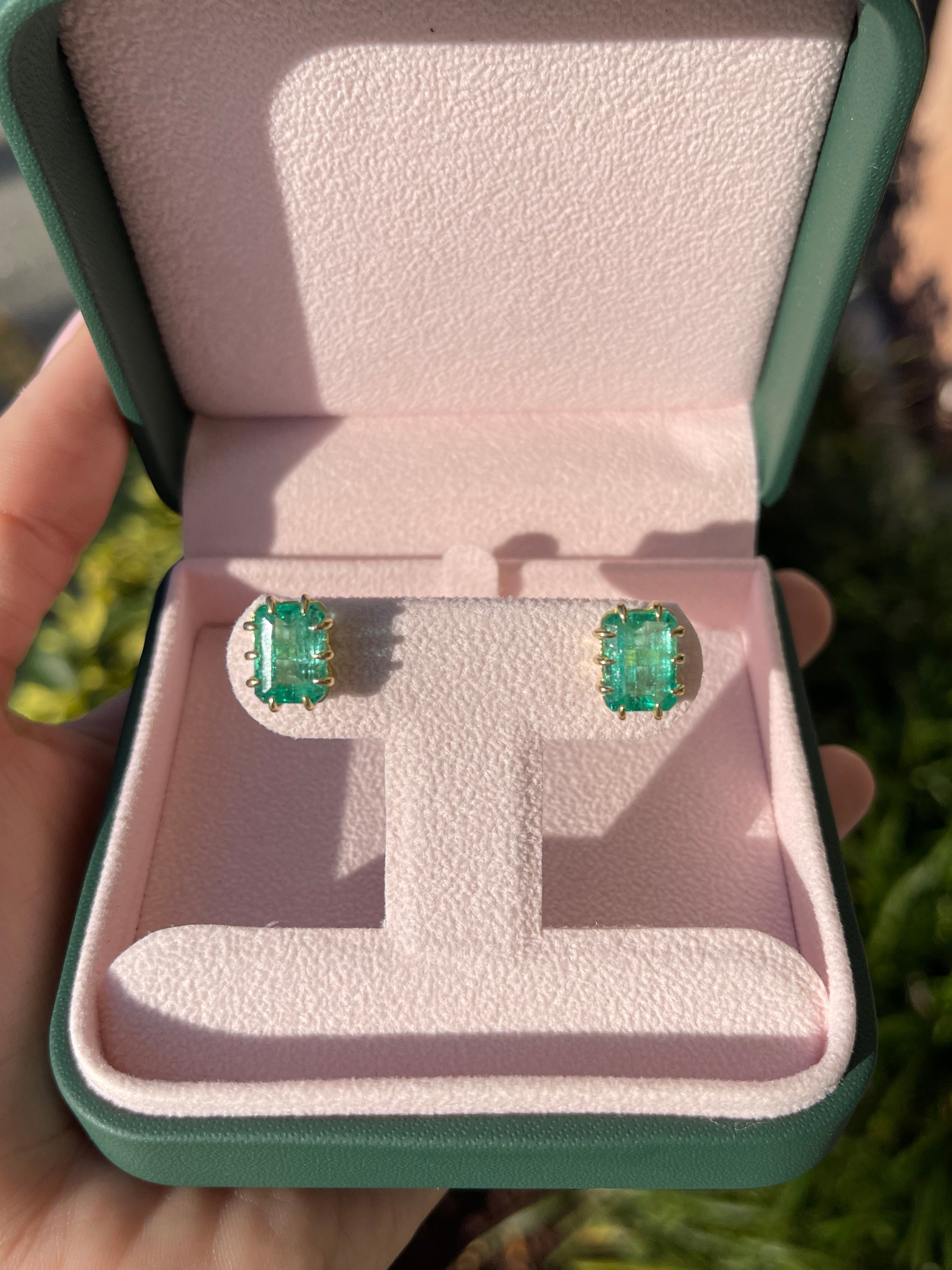 6.24tcw Colombian Emerald Multi-Prong 18K Gold Statement Stud Earrings for Women - Elegant Jewelry for Parties, Weddings & Special Occasions