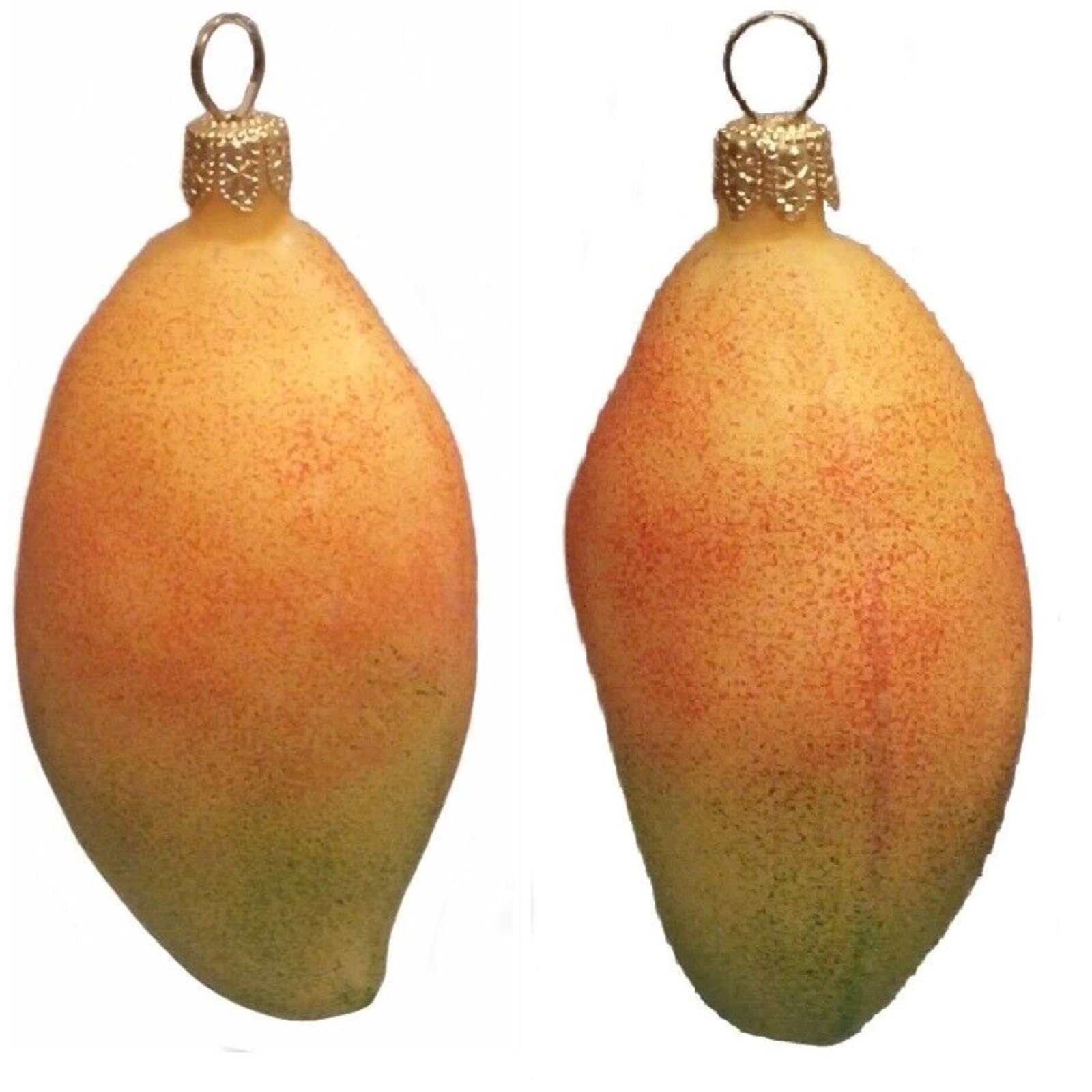 Handmade Mango Fruit Blown Glass Christmas Ornaments - Set of 2 Holiday Tree Decorations for Xmas, Winter, and Home Party Decor