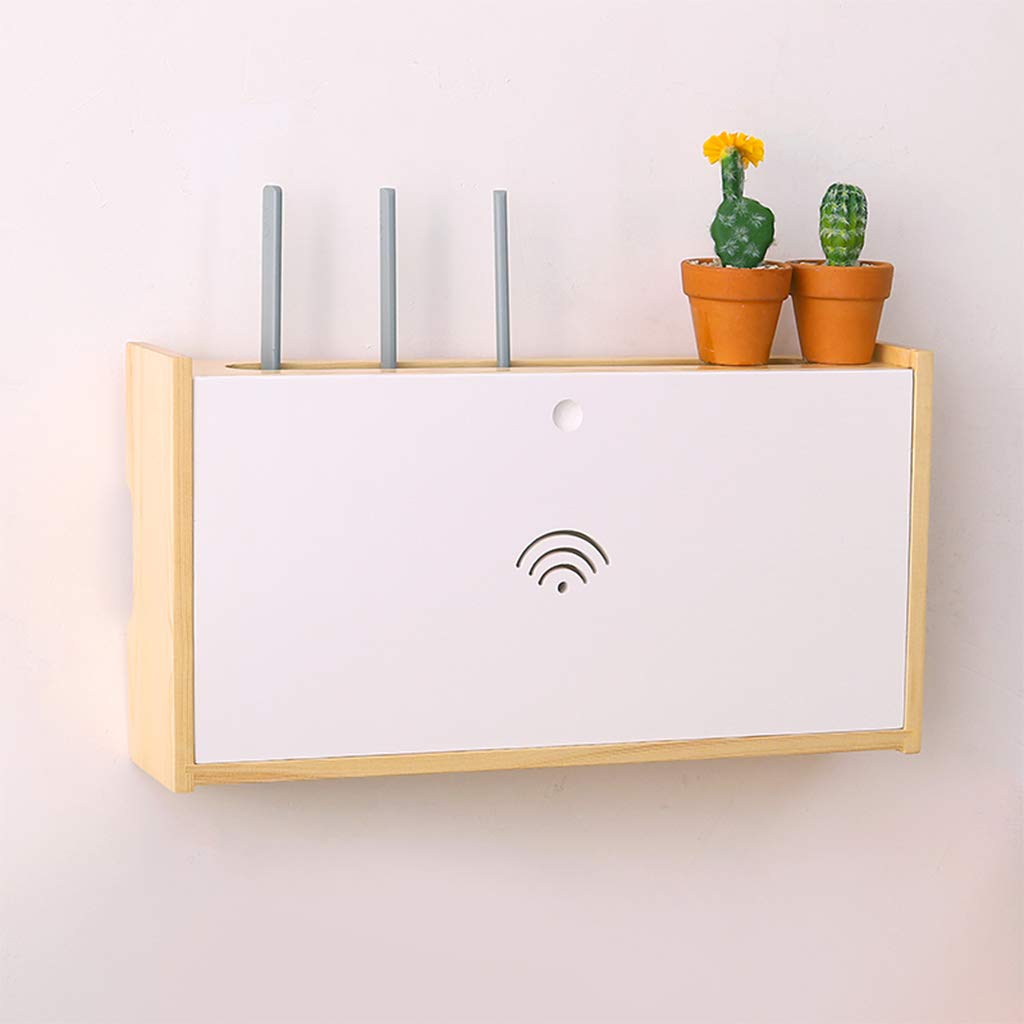 Wall Mount Wooden WiFi Router Shelf - Modern Floating Storage Box for Home & Office - Organize Cords, Multimedia Devices & Power Sockets - Perfect for Living Room, Bedroom or Workspace Organization