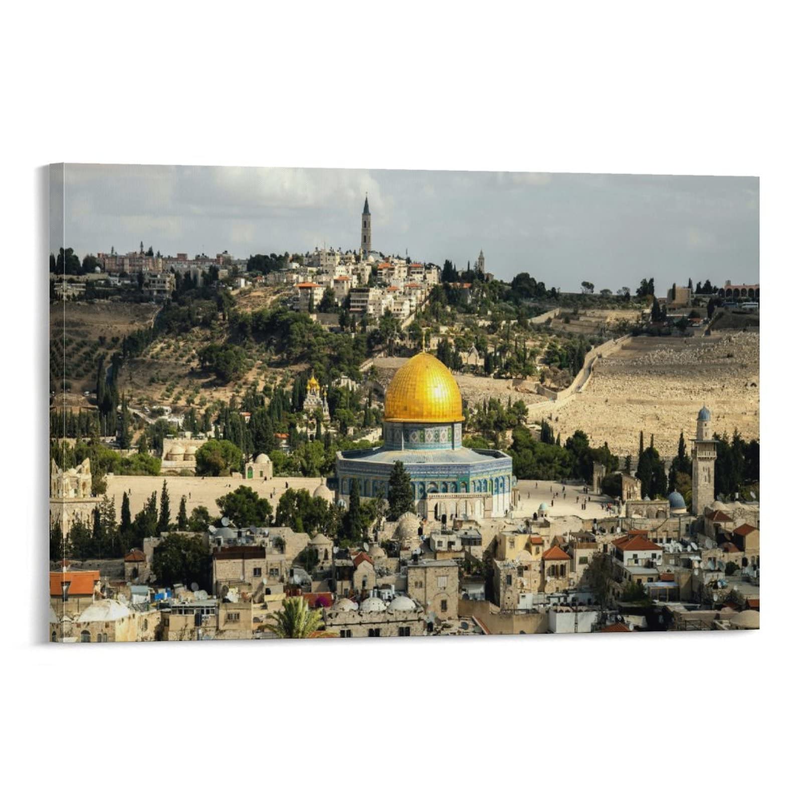 Jerusalem City Landscape Art - Israel Art Deco Abstract Canvas Painting - Wall Art Poster for Living Room & Bedroom Decor - 08x12inch (20x30cm) - Perfect for Home, Office & Gift Giving