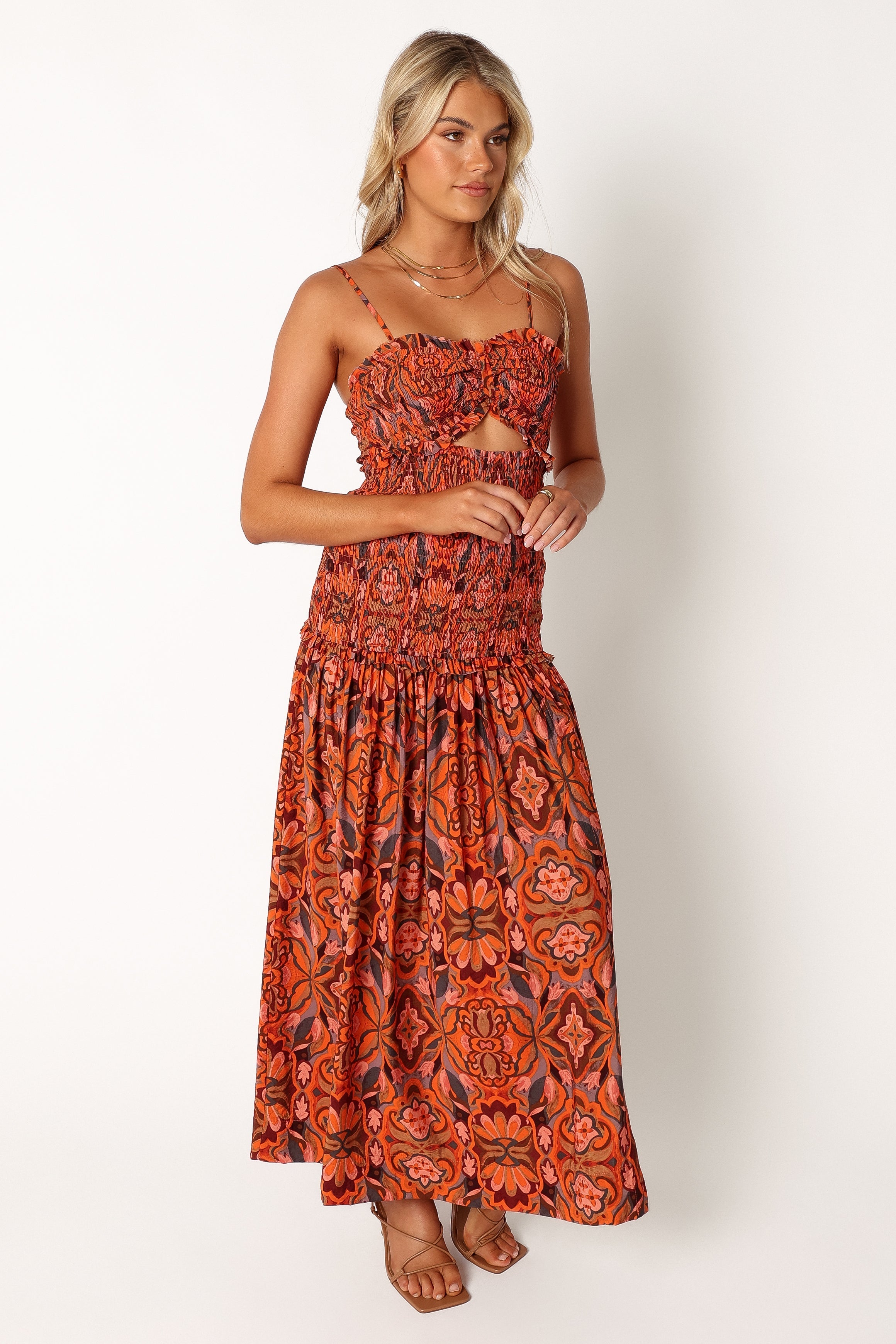 Cecil Midi Dress - Elegant Floral Print Women's Summer Dress for Casual Wear & Date Night | Harvest Moon Color