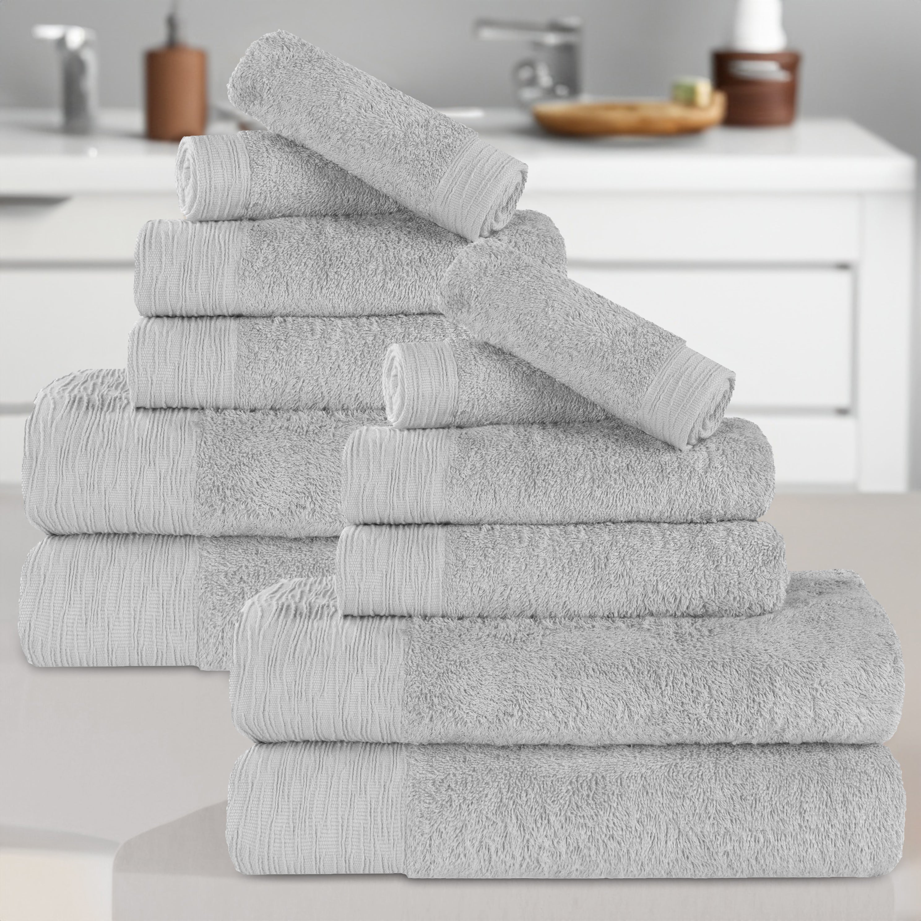 12-Piece Rayon Bamboo Towel Set - Eco-Friendly, Fluffy & Soft Bath Towels for Spa, Gym & Home Use