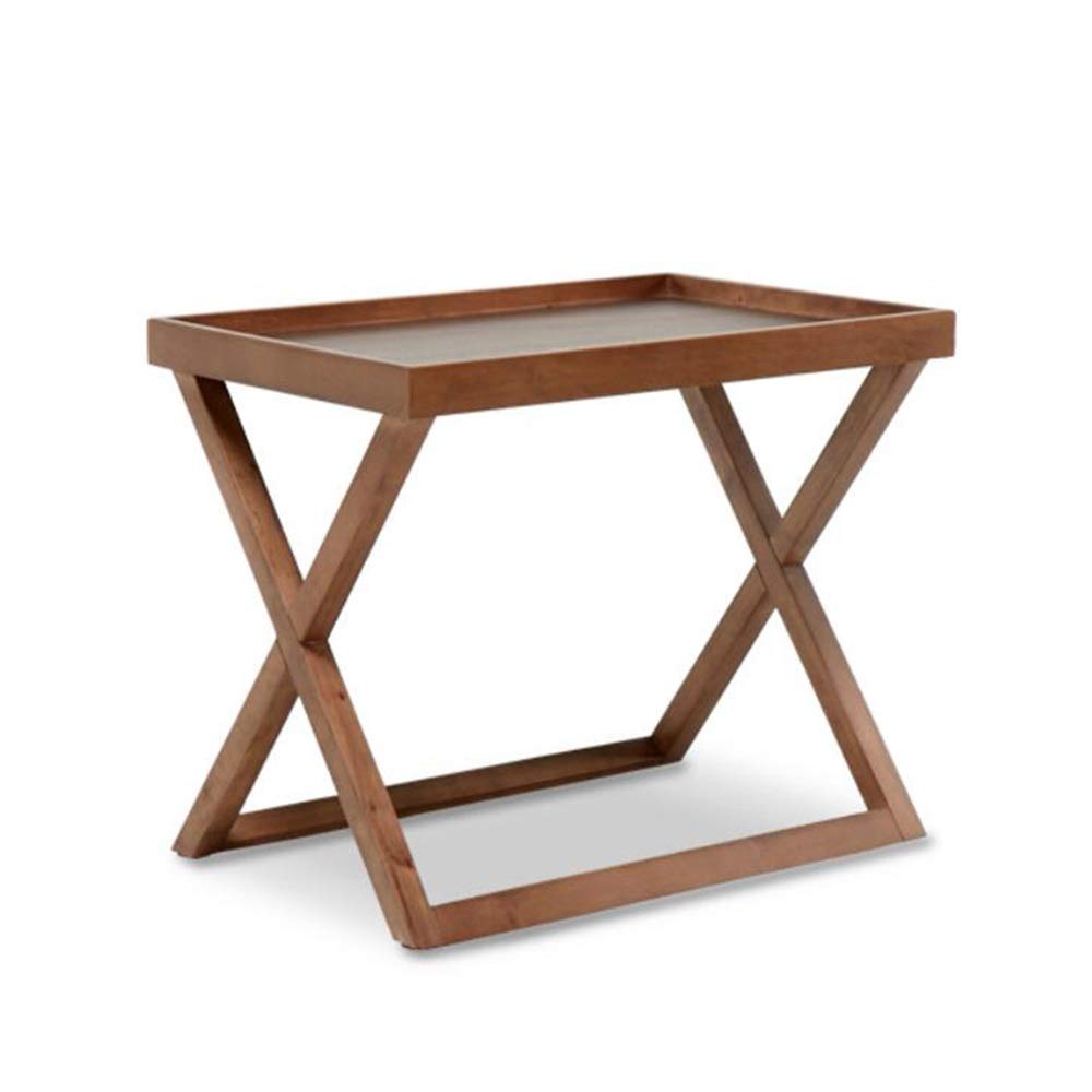 YUMEIGE X-Shaped Sofa Side Table with Tray - Mobile Coffee Table & End Table - Solid Wood Accent Table (15.74x23.62x19.29 inches, Natural Wood) - Perfect for Living Room, Bedroom & Small Spaces