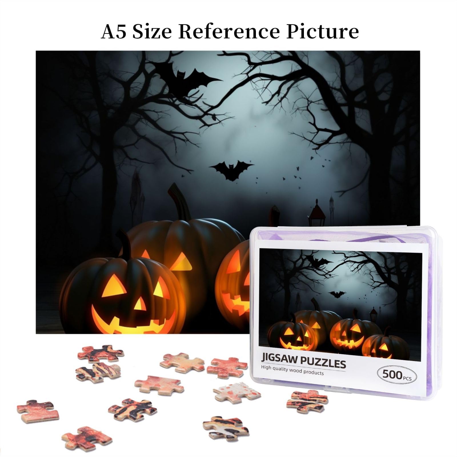 500-Piece Halloween Pumpkin Jigsaw Puzzle for Adults - Personalized Wooden Photo Puzzle, Classic Family Game (20.4