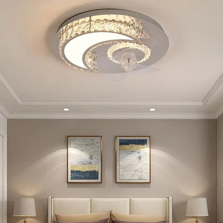 Modern Round Ceiling Fan with LED Light - Energy Efficient Quiet Bedroom Fan - Perfect for Bedroom, Living Room & Nursery Cooling & Lighting