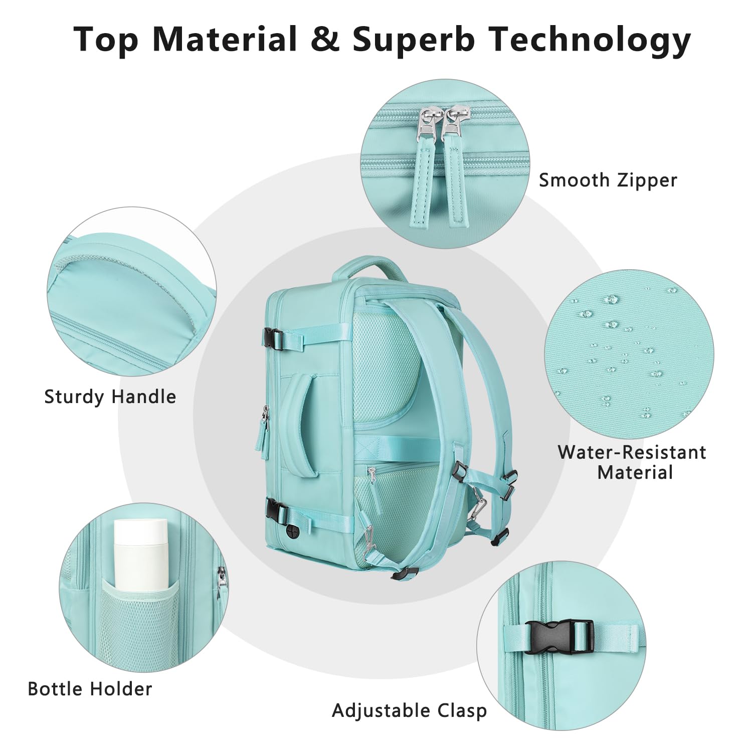 Snoffic Waterproof Travel Backpack for Men & Women - 17.3 Inch Laptop Backpack, Carry-On Personal Item Size, Lightweight Daypack for College, Business, Hiking & Casual Use - Blue & Green