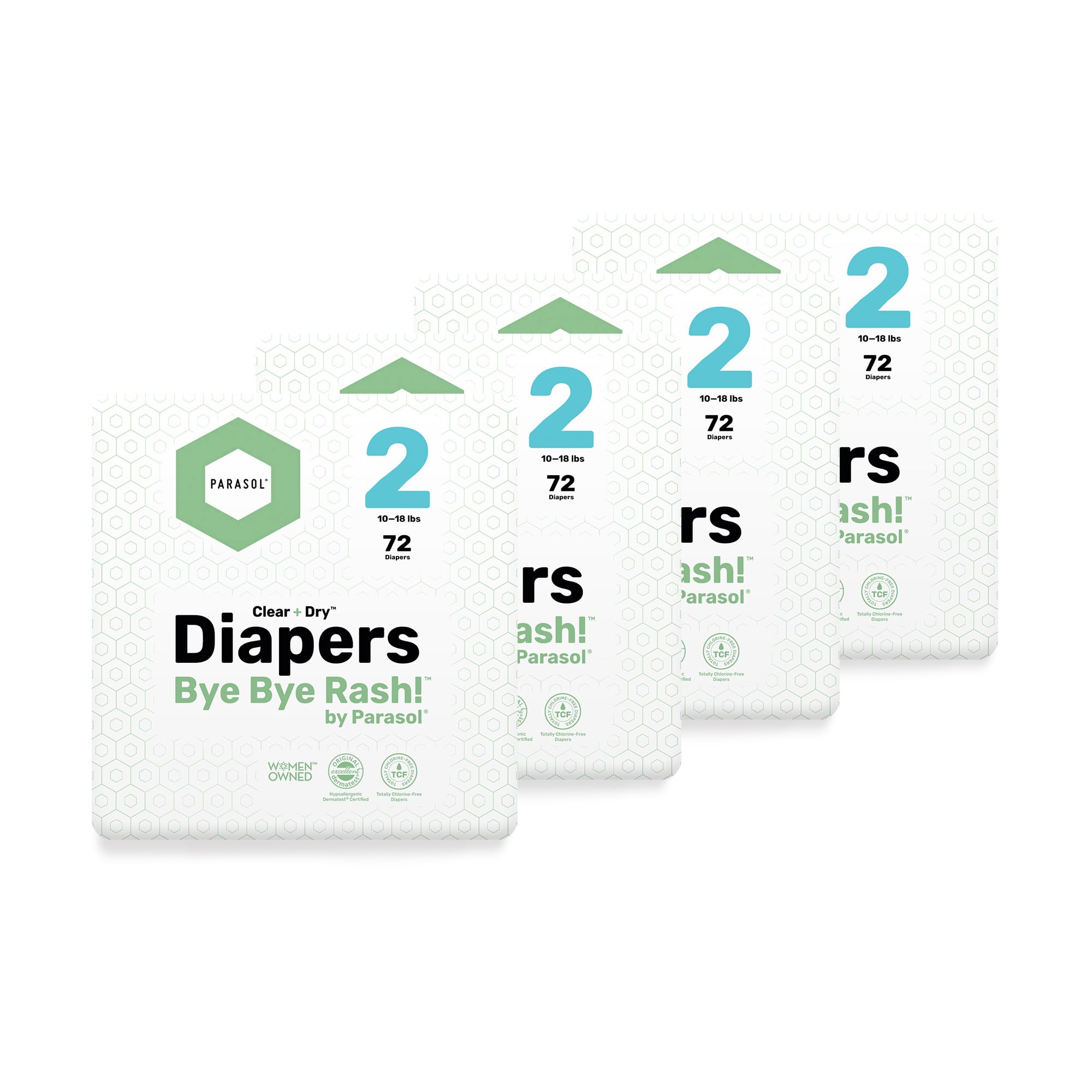 PARASOL Clear+Dry Disposable Baby Diapers | RashShield Protection, Leakproof Design, Hypoallergenic Diaper Set | Size 2 (10-18 lbs) 288 Count | Perfect for Newborns, Daycare & Overnight Use